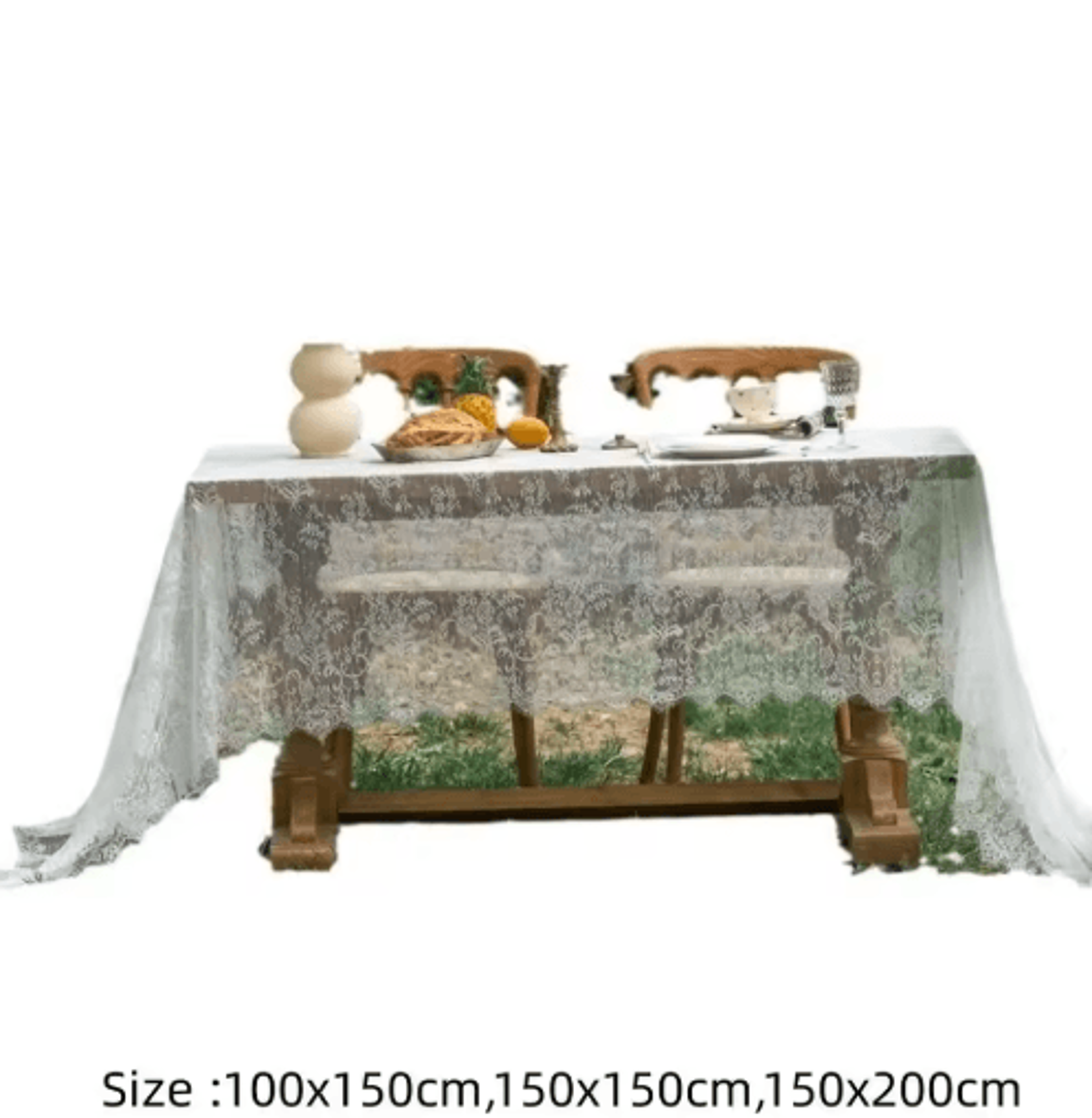 French Vintage White Lace Rectangular Tablecloth 2