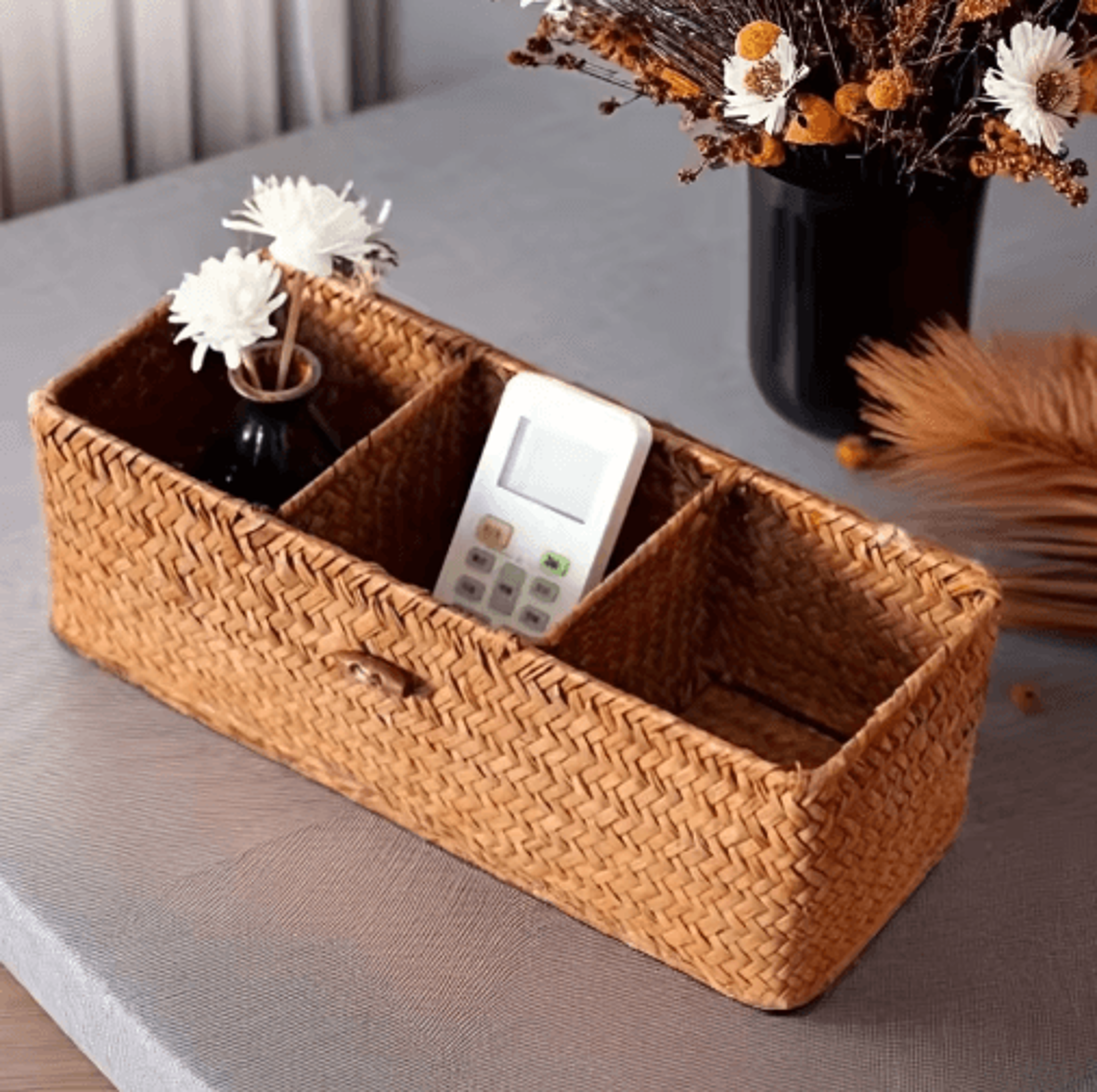 Handwoven Partitioned Storage Basket With Compartments 0