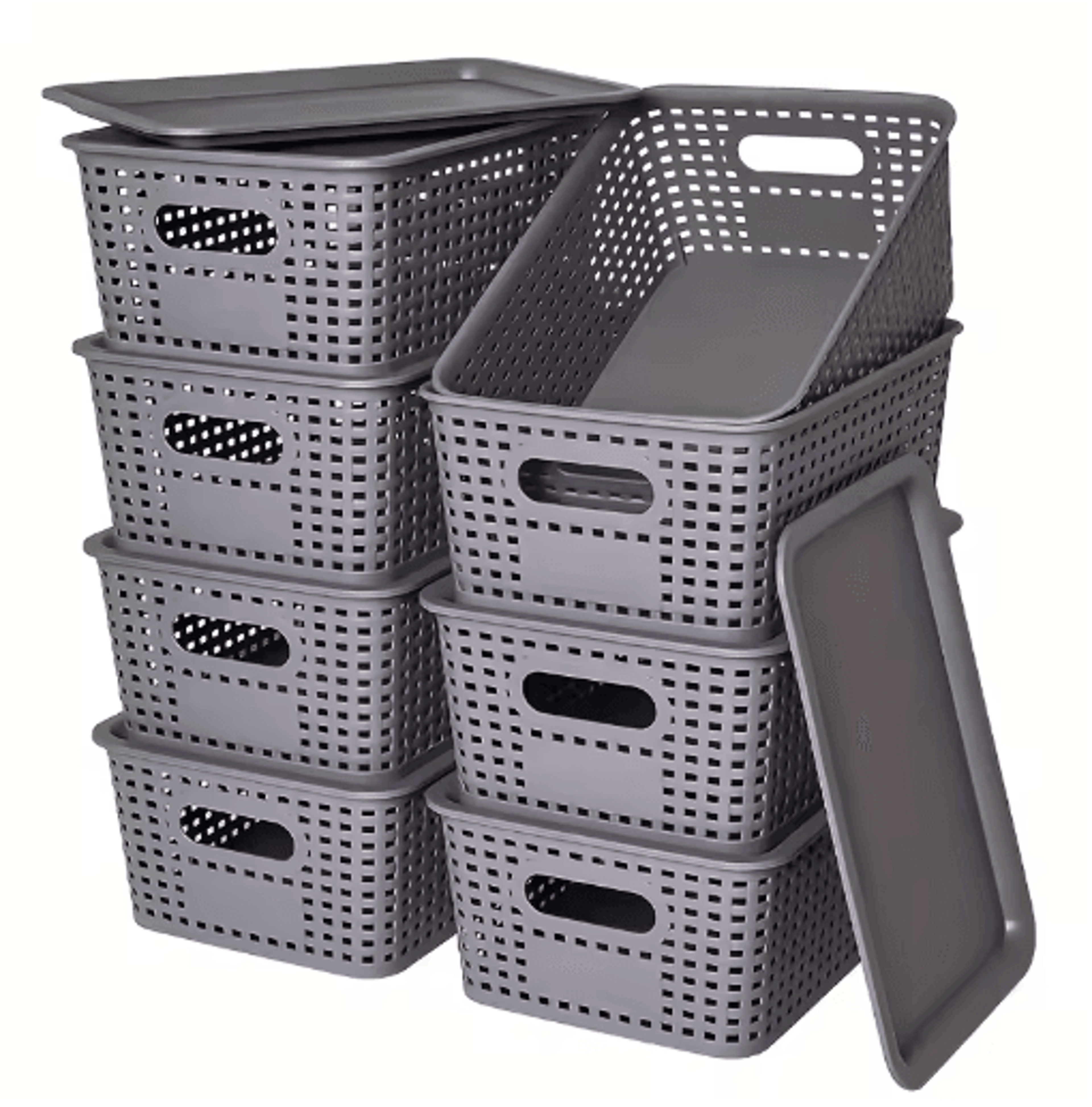 Modern Stackable Plastic Storage Basket With Lid 0