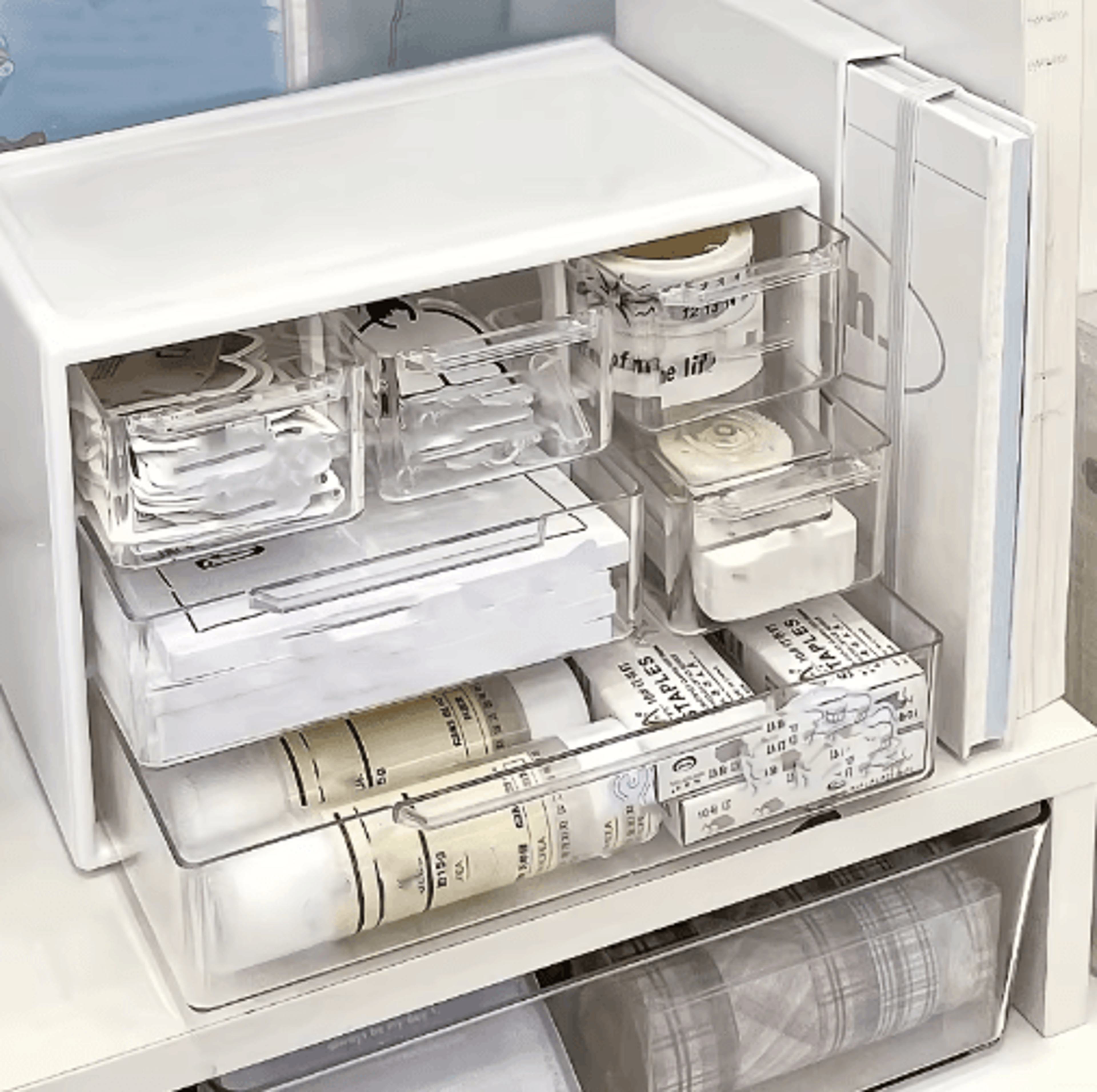 Clear Mini Desktop Storage Box With Drawer 0
