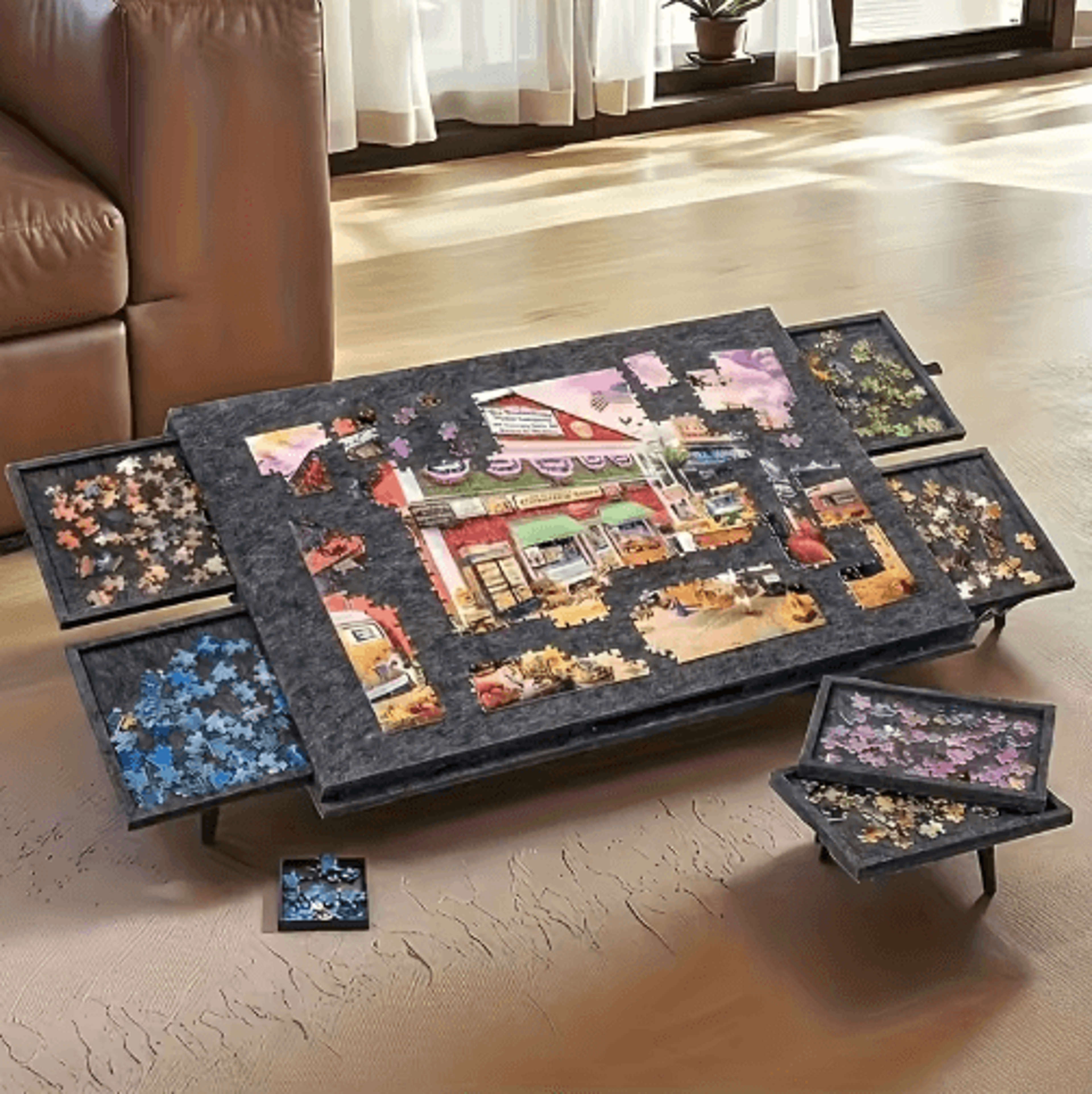 6in1 Portable Puzzle Table With Stand Lid  6 Drawers 3
