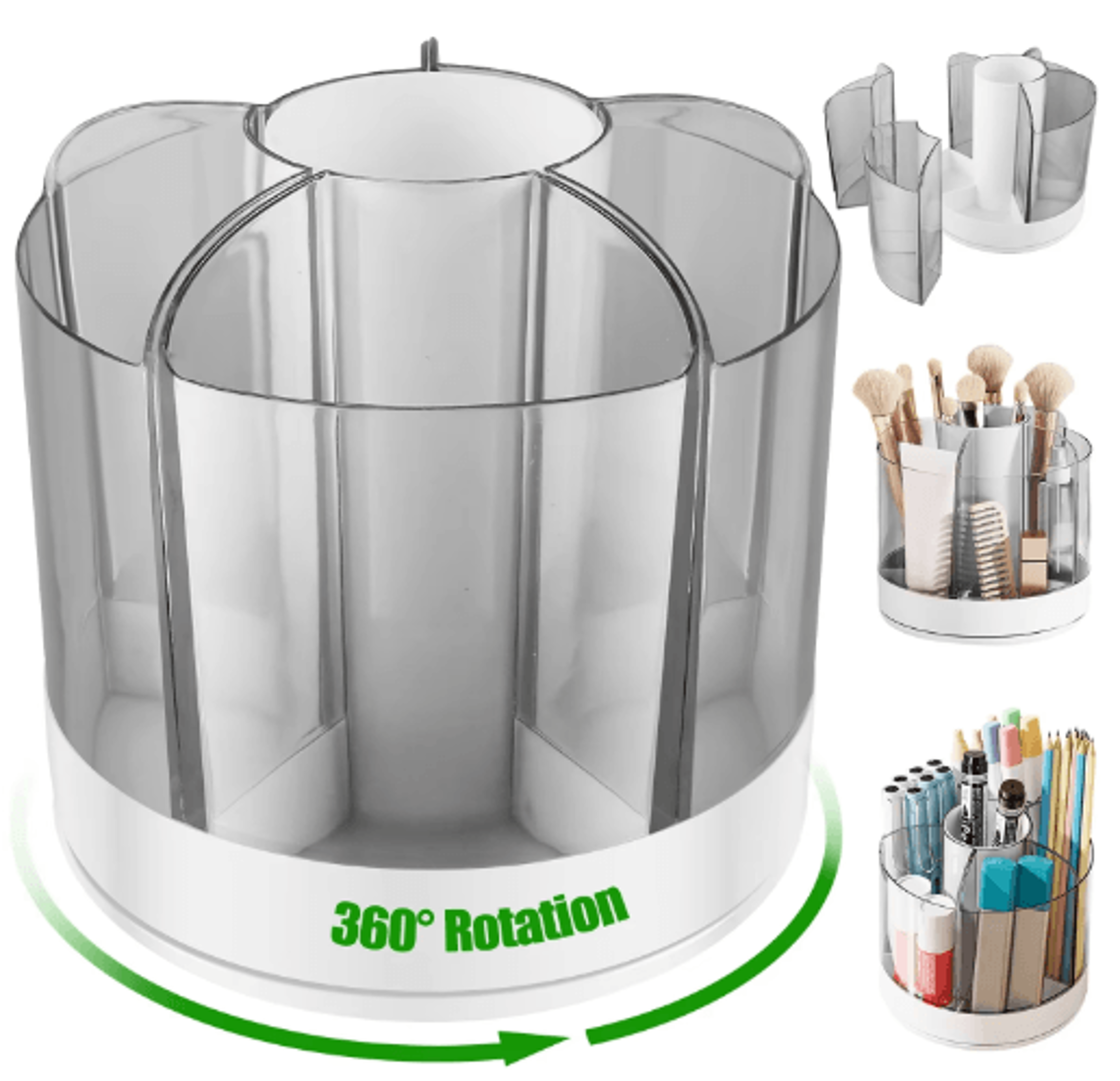 360 Rotating 6Compartment Pencil  Makeup Organizer 0