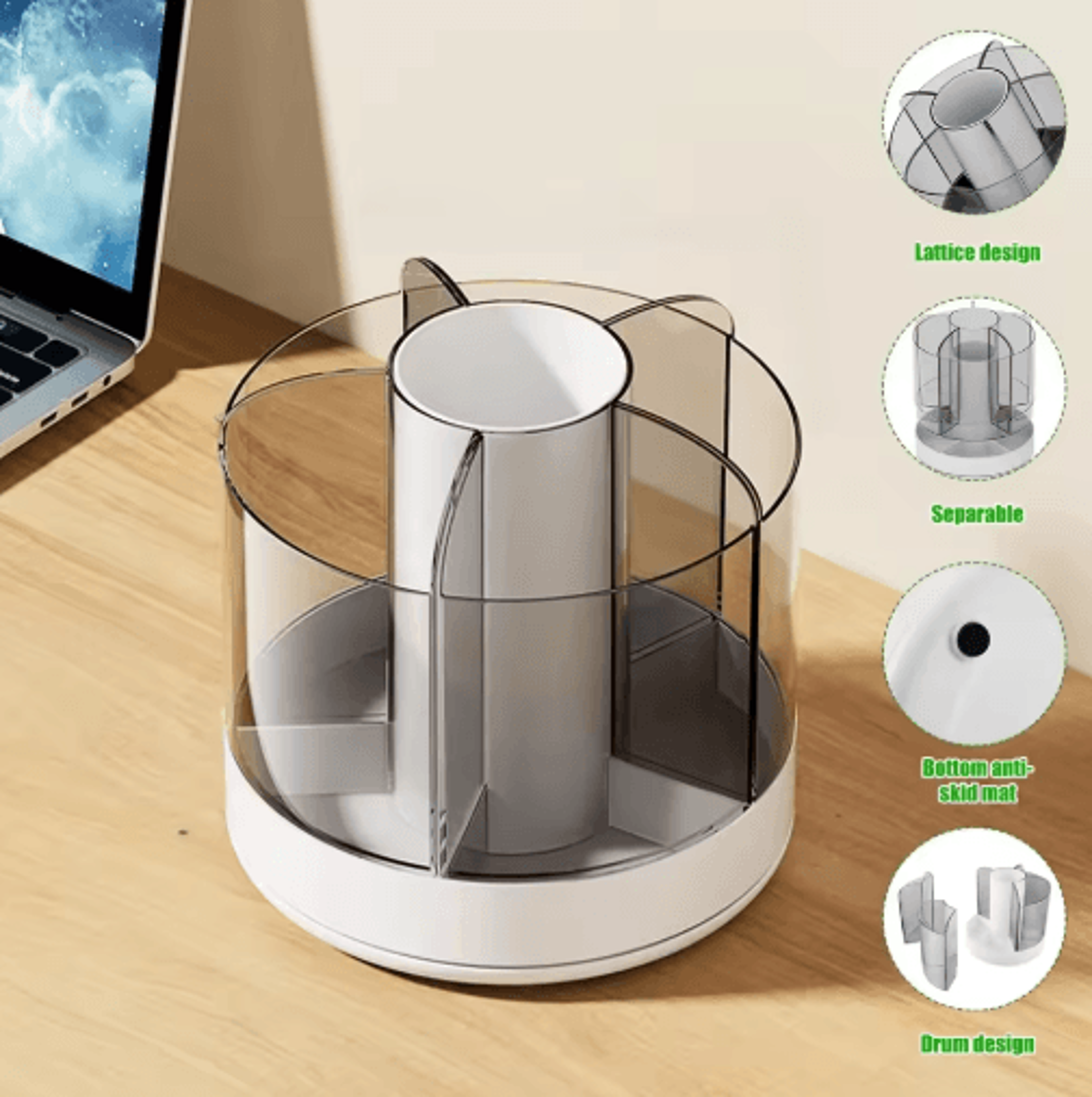 360 Rotating 6Compartment Pencil  Makeup Organizer 2