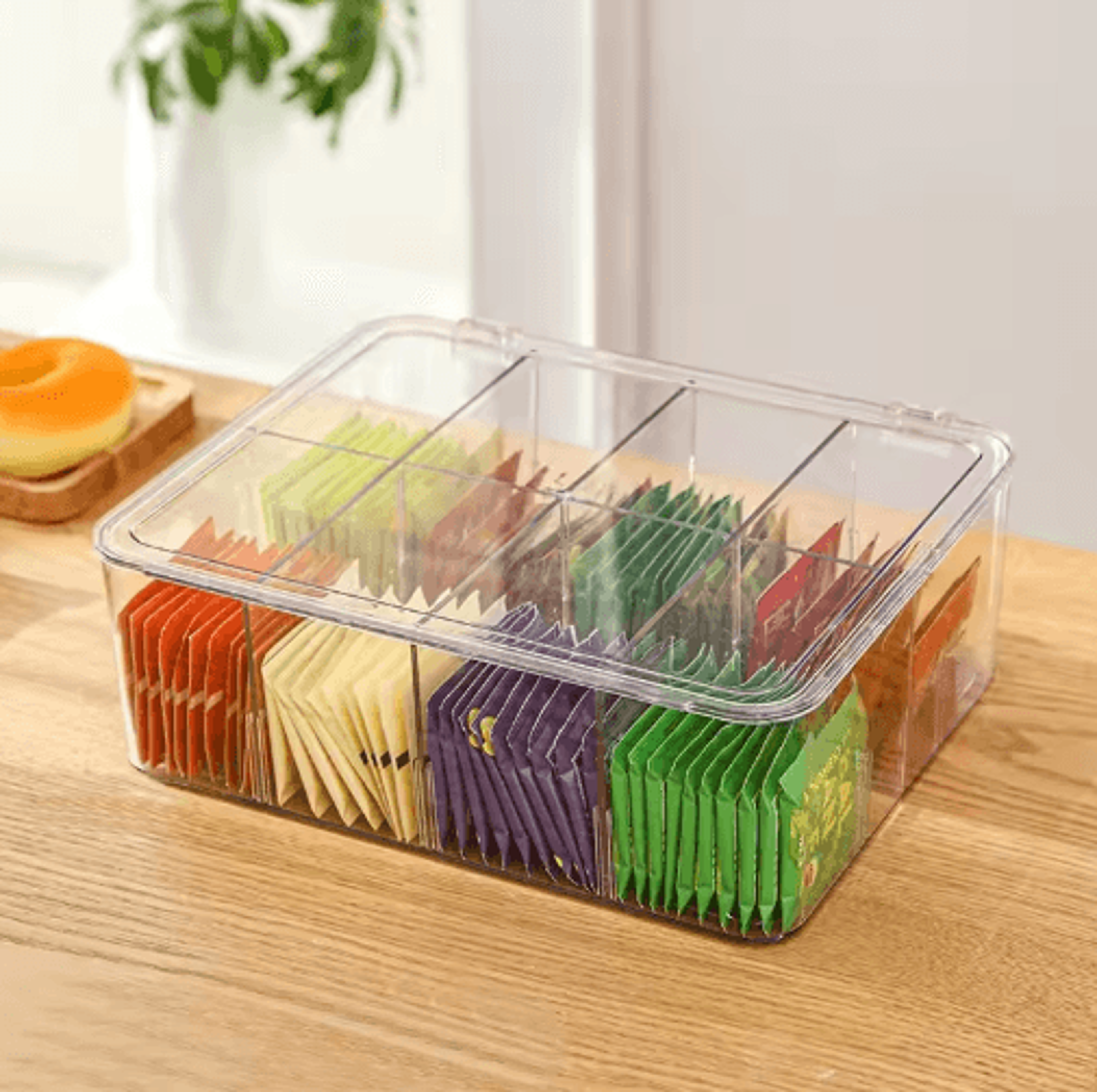 Clear Acrylic Tea Bag Organizer With Lid  MultiCompartment Tea And Coffee Storage Box 0
