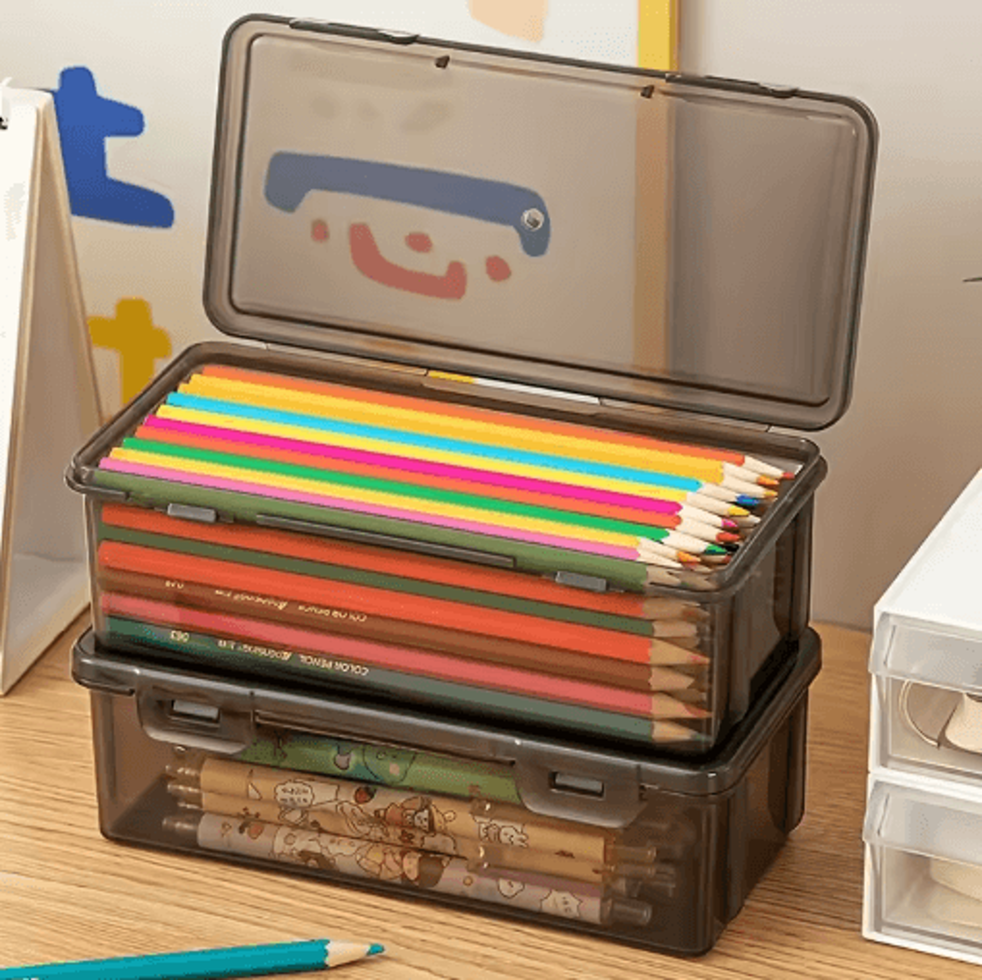 LargeCapacity Desktop Storage Box  Transparent Black Office Supplies  Pencil Organizer 7