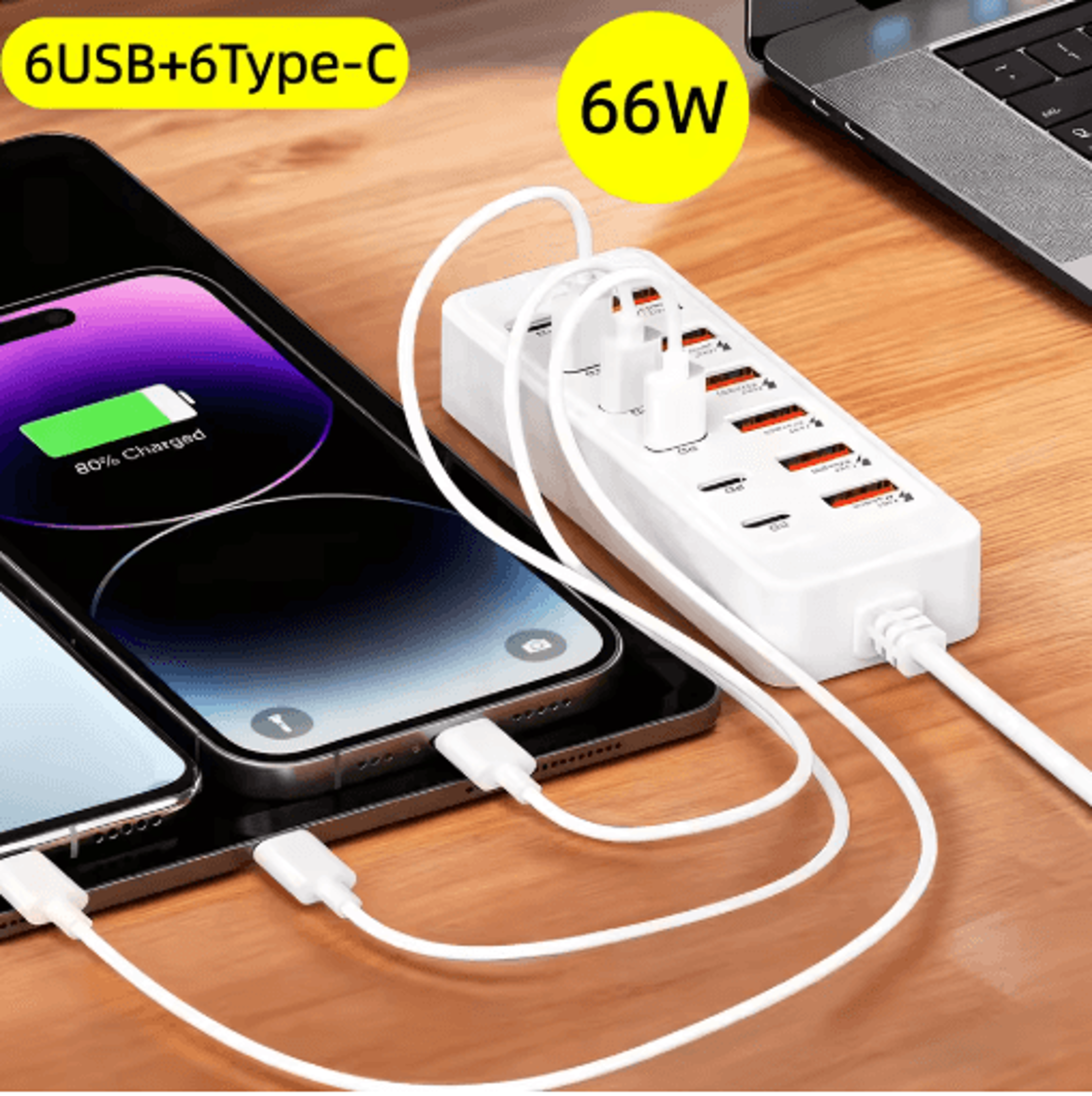 6-port multi-port usb charger – fast charging station for usb-c & usb-a devices