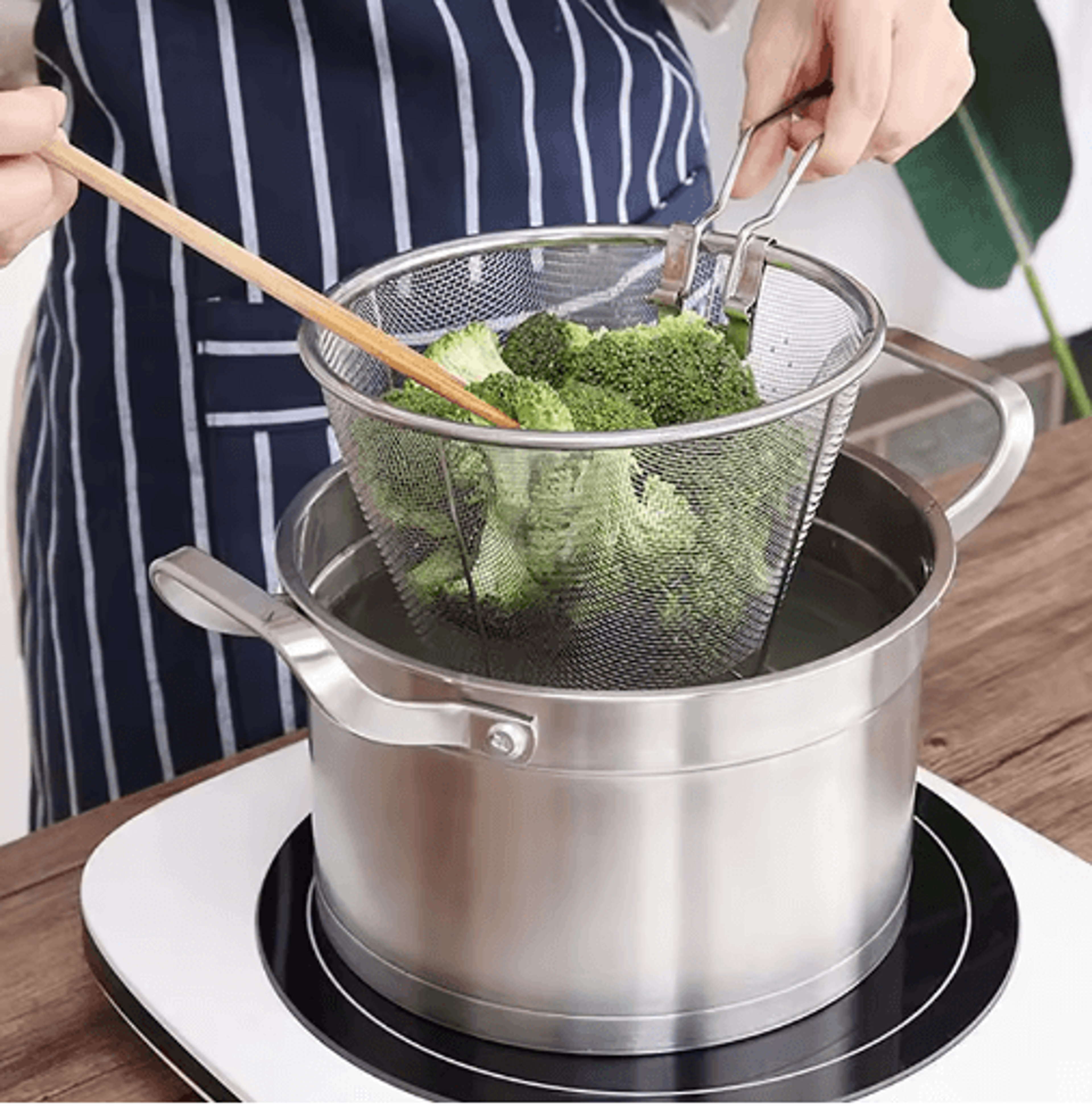 Stainless Steel Deep Fry Basket  Round Wire Mesh Frying Strainer With Handle 7