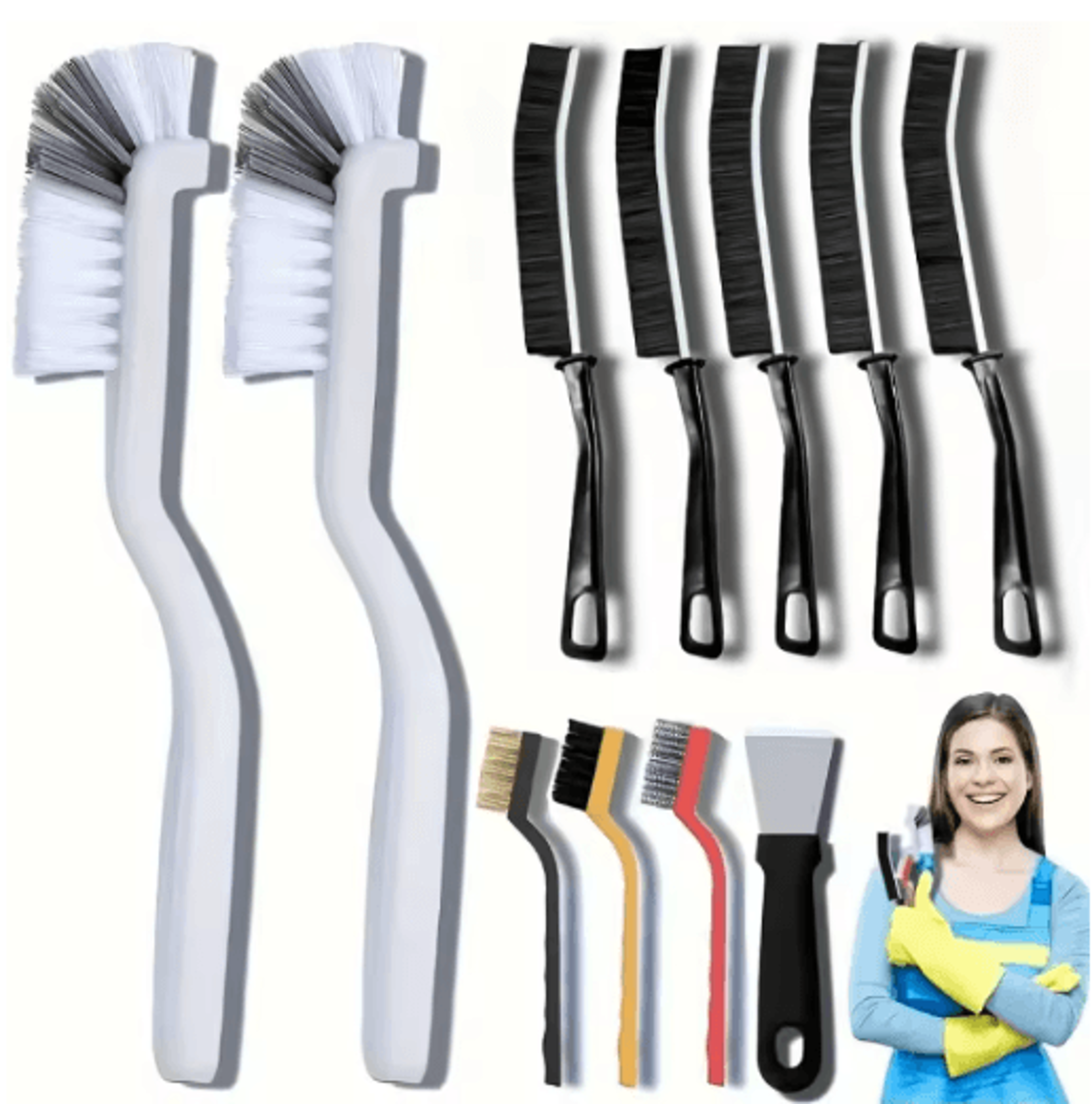 11Pcs MultiPurpose Cleaning Brush Set  Long Handle Brushes For Tight Spaces 1