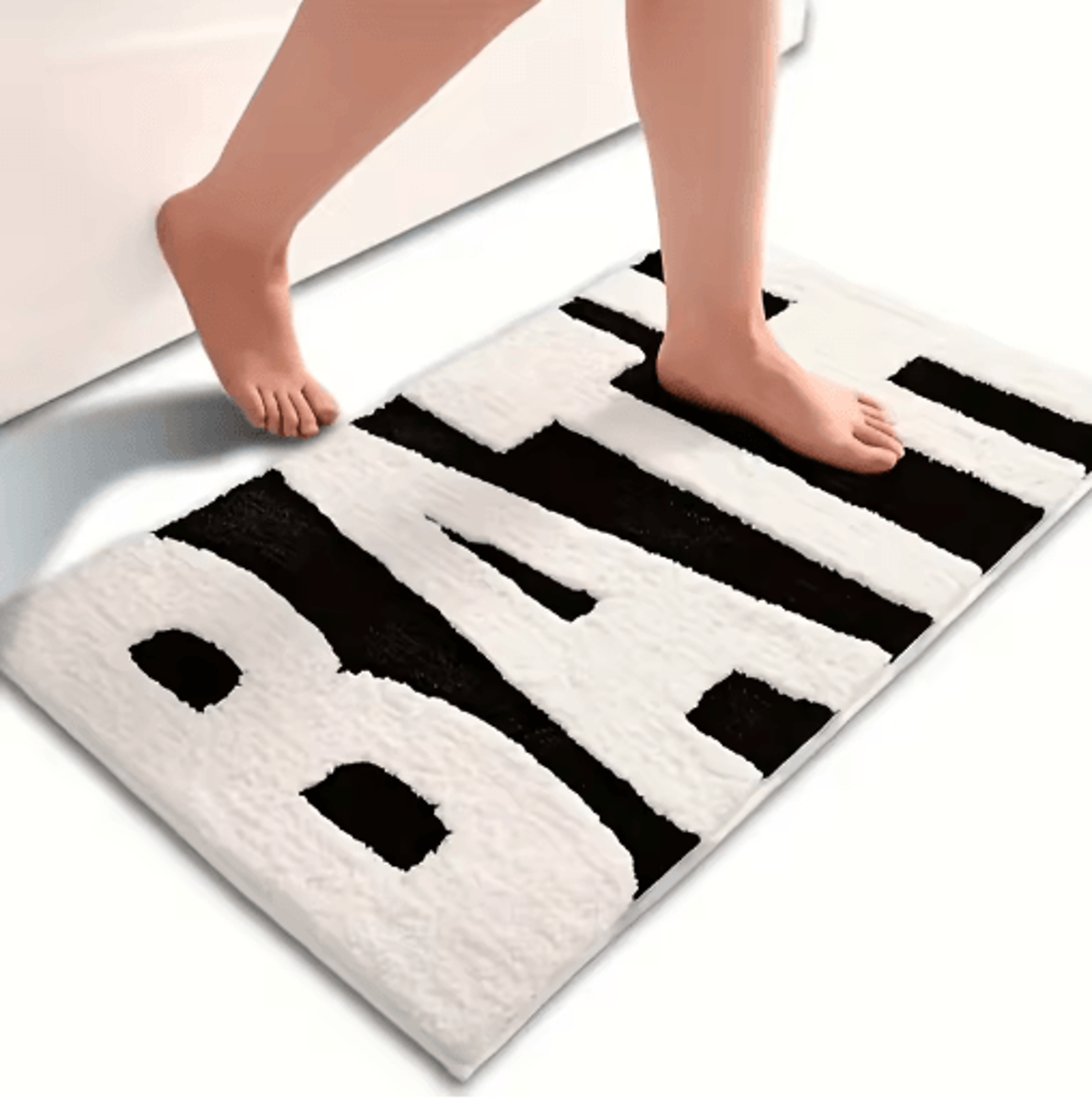 BATH Design NonSlip Bath Mat UltraAbsorbent Black  White Bathroom Rug 5