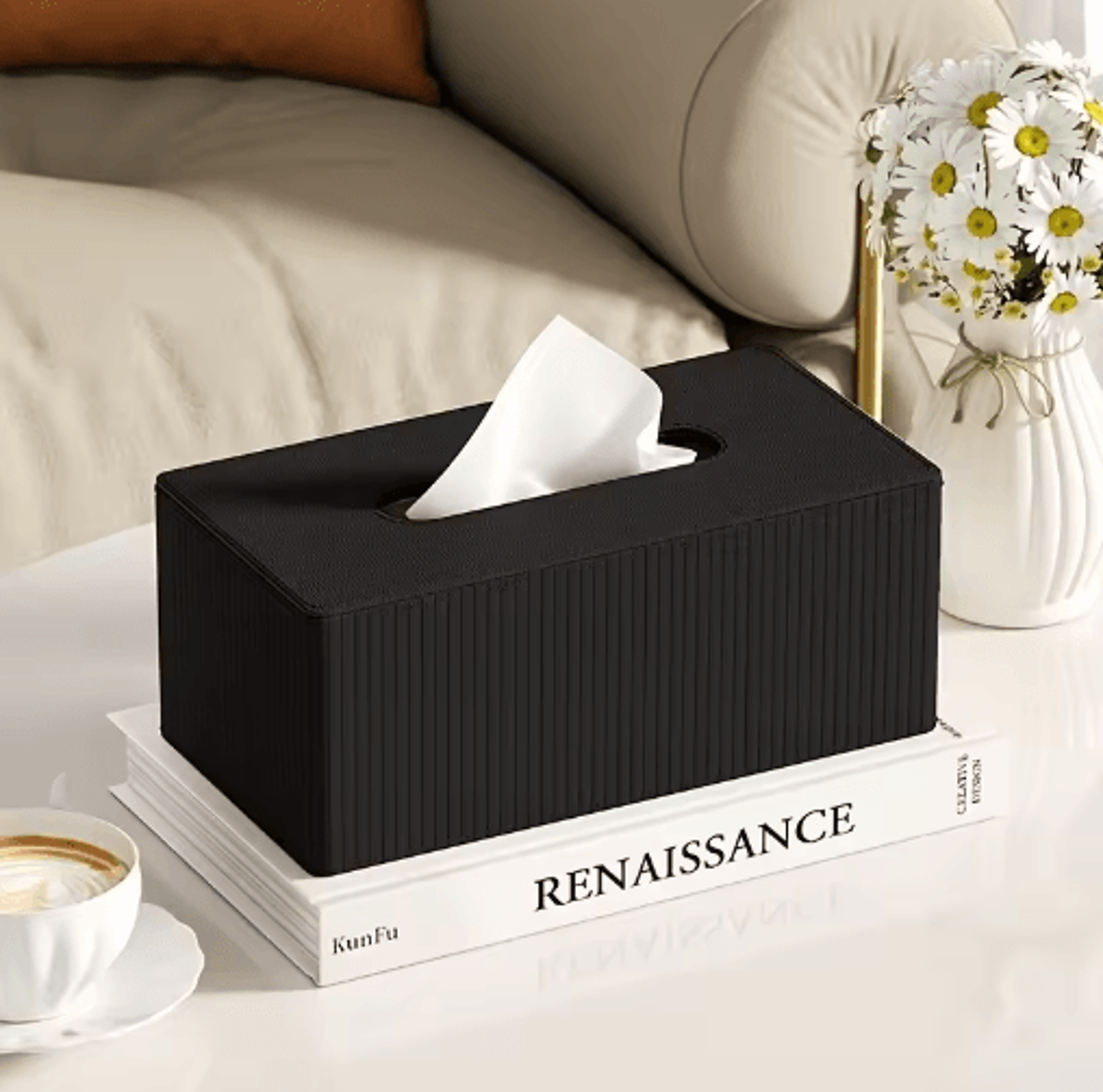 Luxury Leather Tissue Box Cover  Striped Square Holder For Home  Office 1