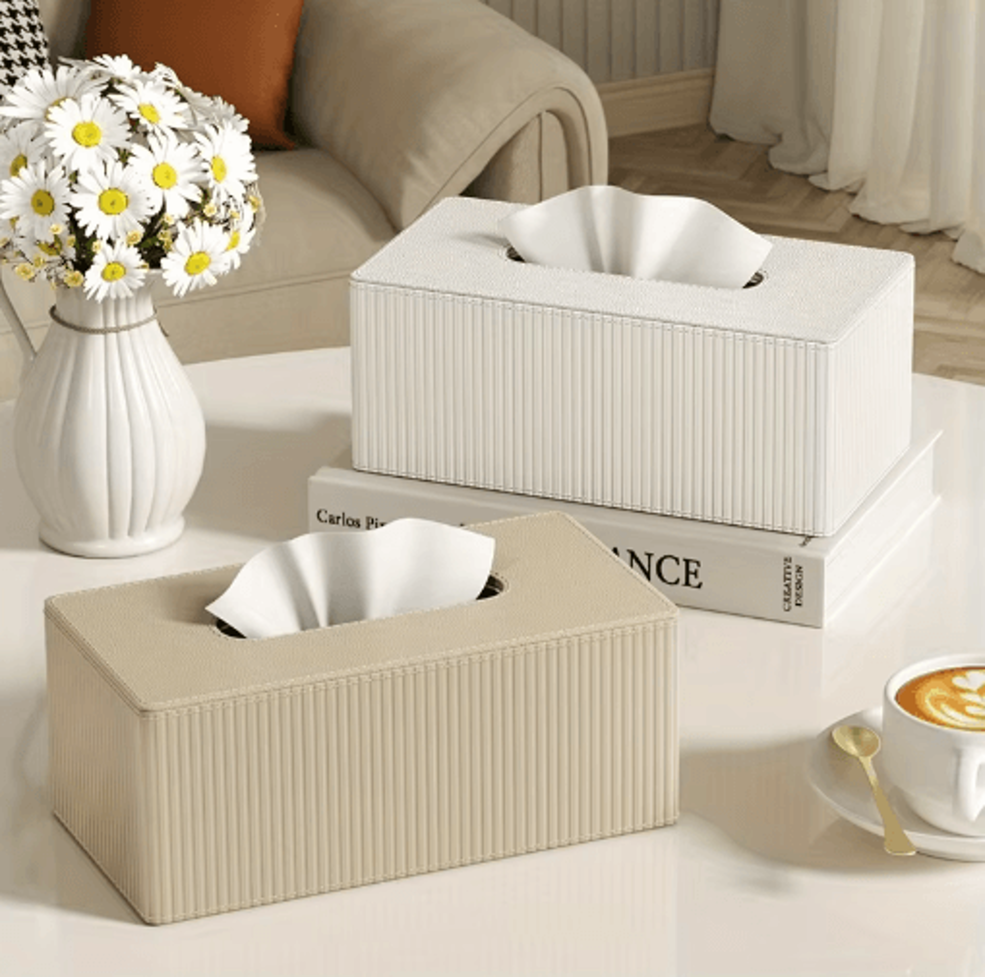 Luxury Leather Tissue Box Cover  Striped Square Holder For Home  Office 0