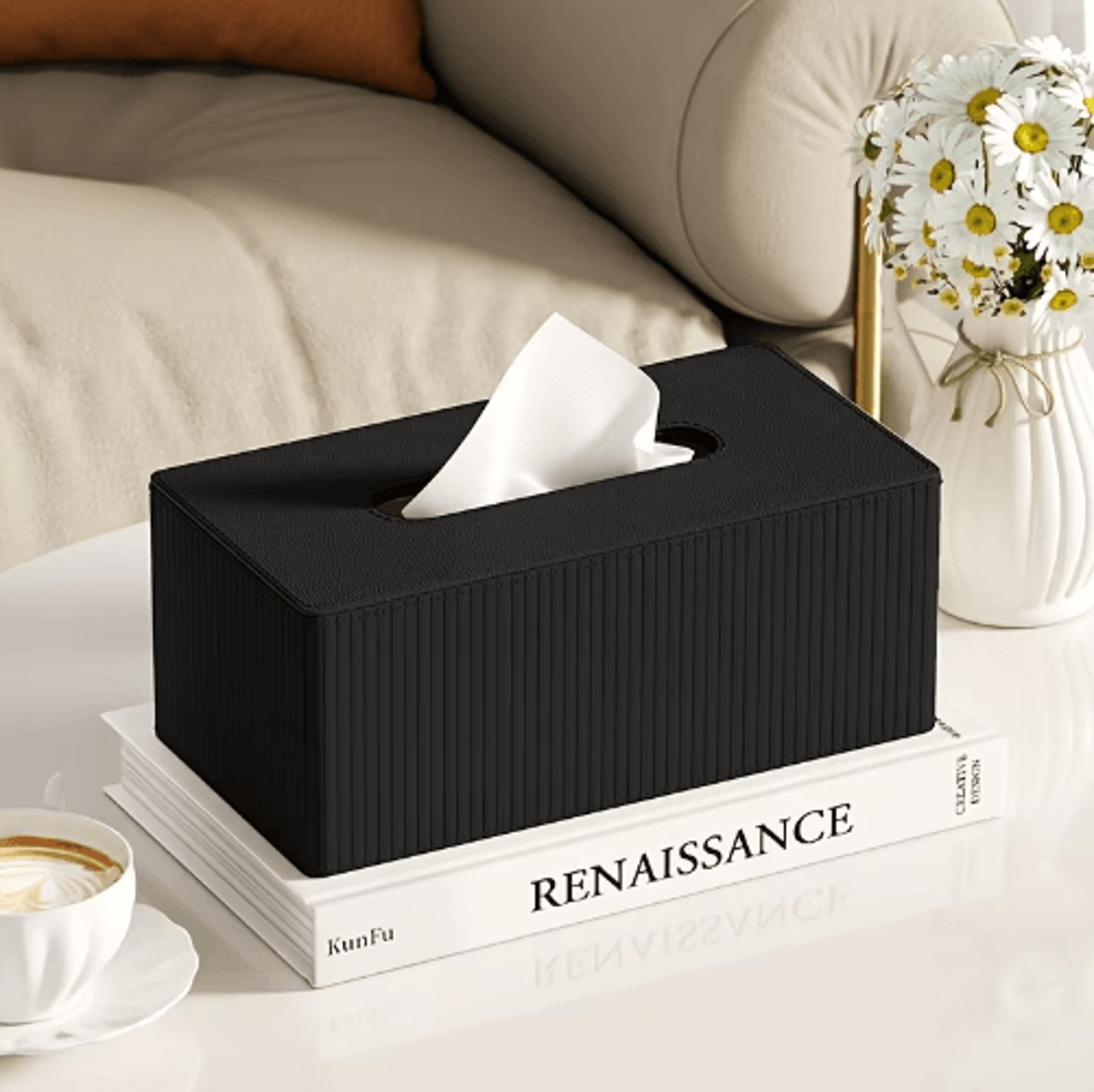 Luxury Leather Tissue Box Cover  Striped Square Holder For Home  Office 6