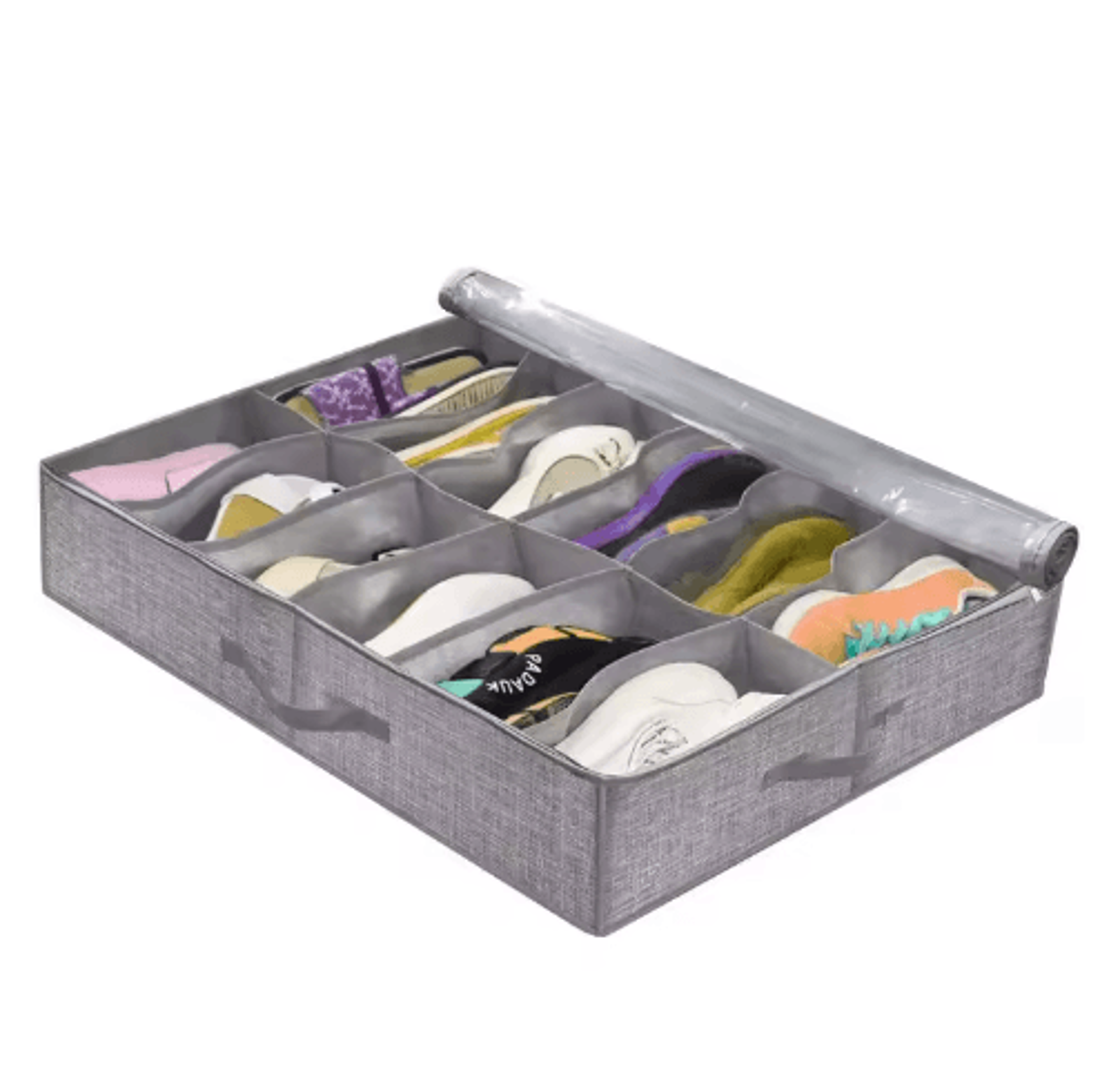 12Pair Under Bed Shoe Organizer  Collapsible Storage Box With Reinforced Handles 2