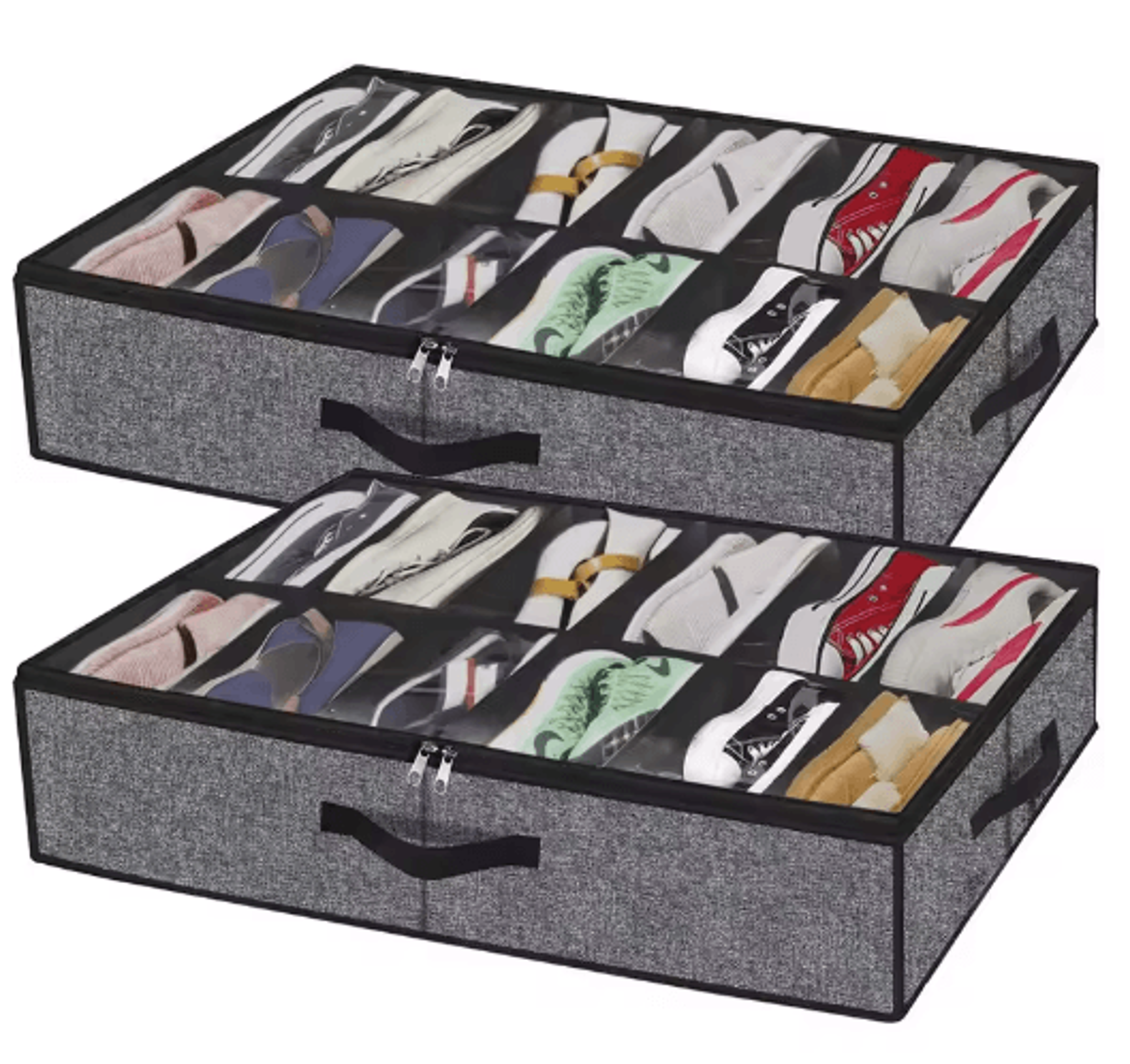 12Pair Under Bed Shoe Organizer  Collapsible Storage Box With Reinforced Handles 0