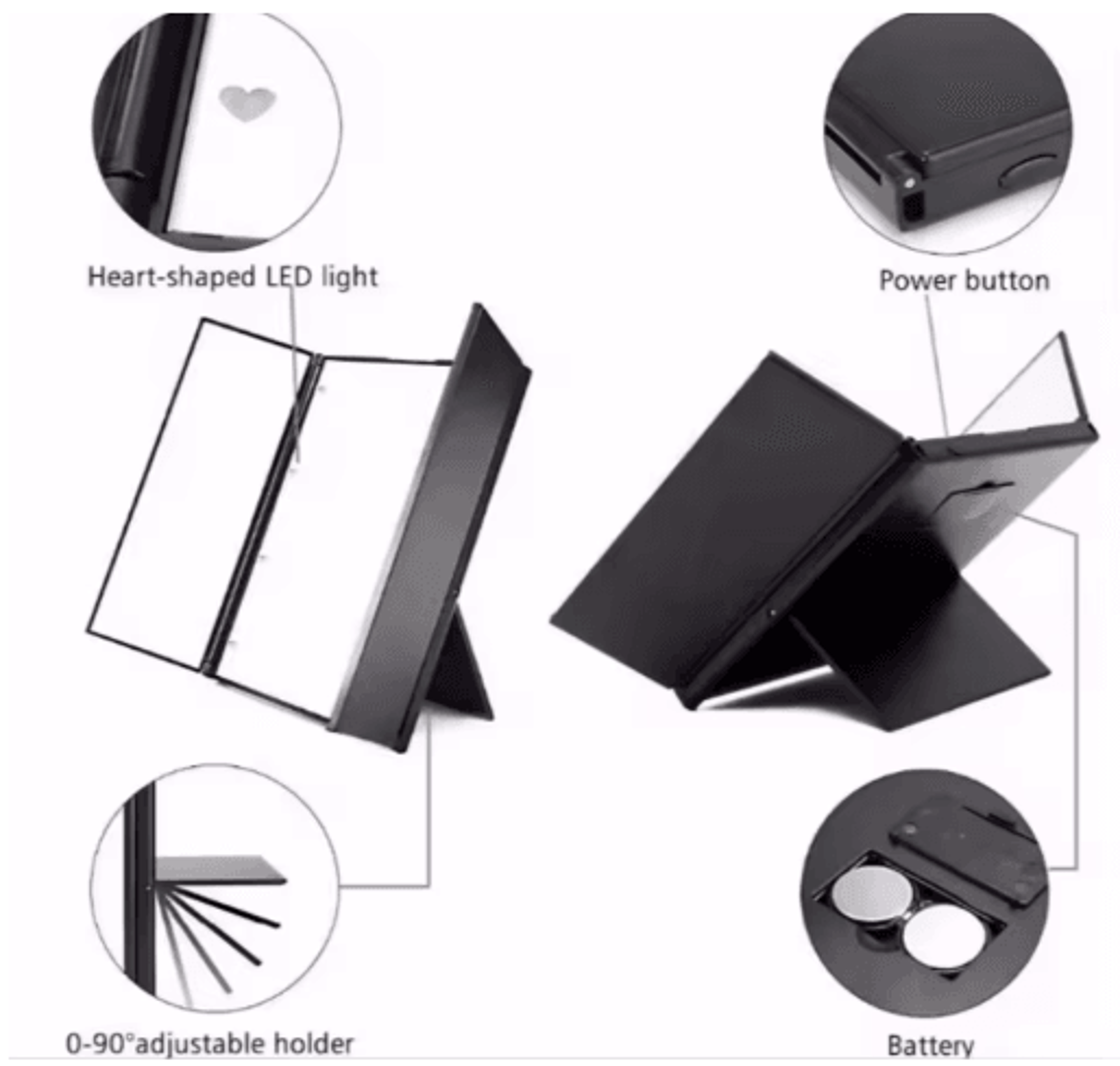 Portable LED ThreeSided Makeup Mirror  Folding Vanity Mirror With Adjustable Stand 4