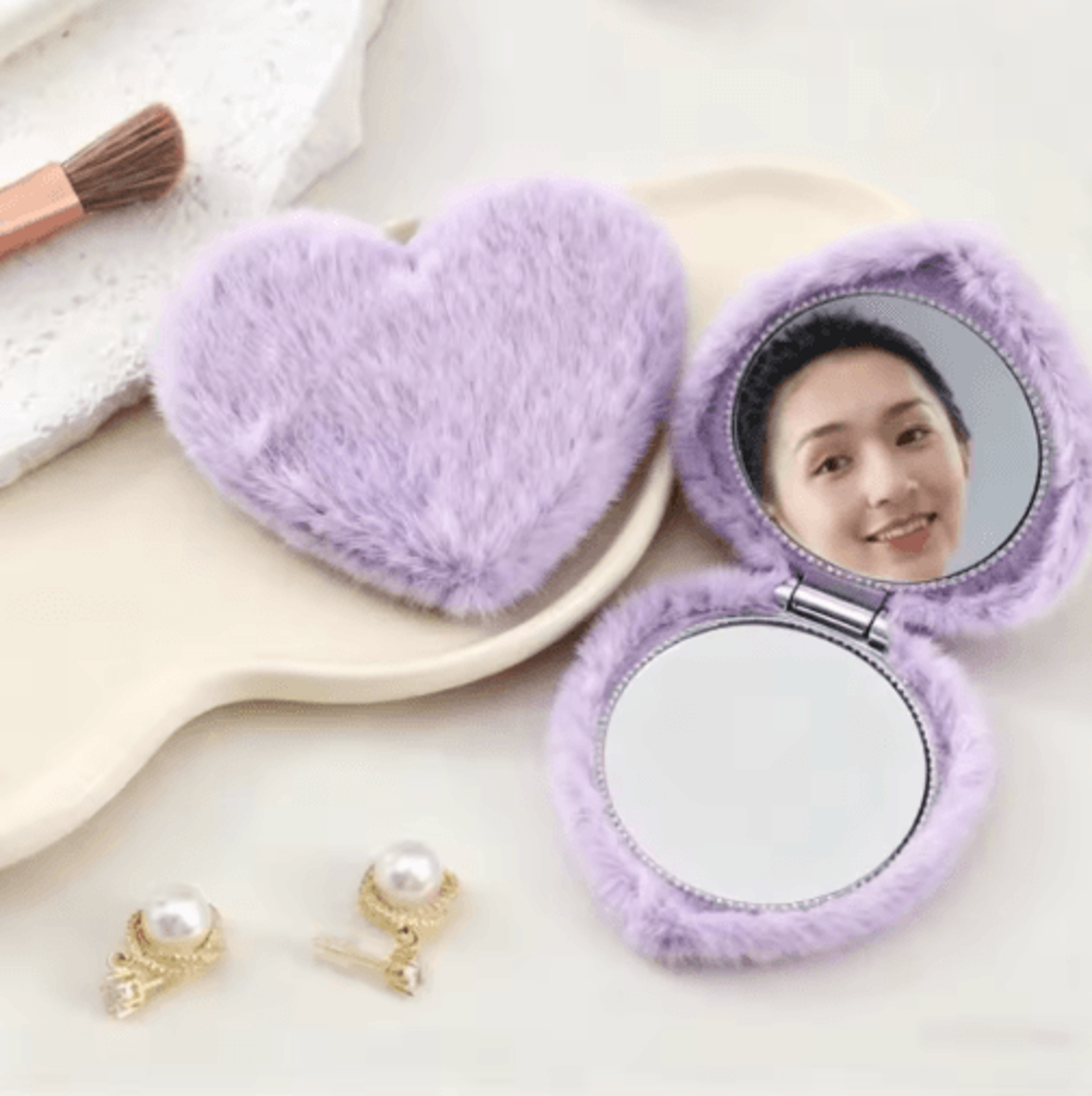 Elegant DoubleSided Folding Makeup Mirror  Mini Pocket Travel Cosmetic Mirror 8