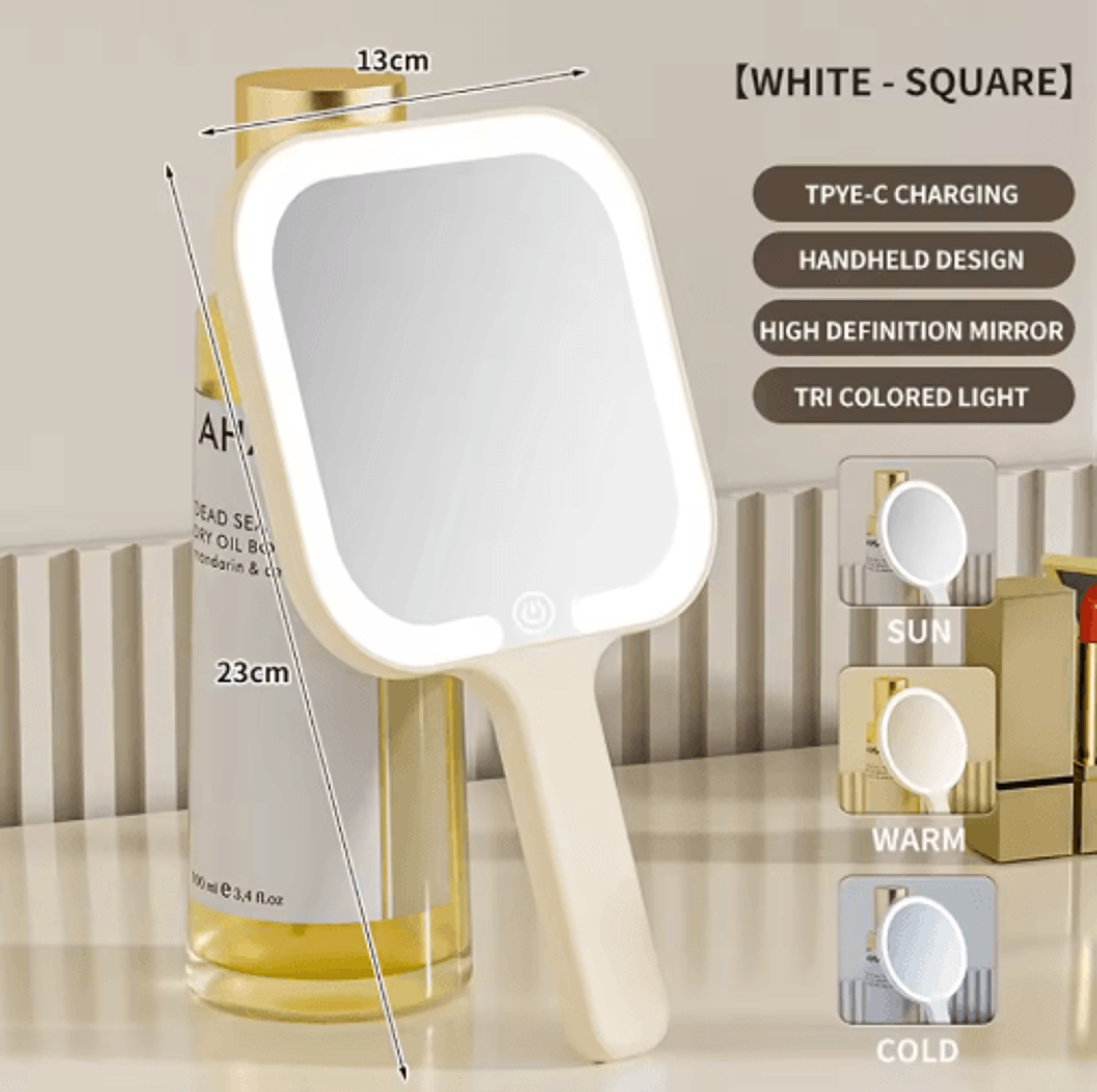 Floral LED Makeup Mirror  Portable Touch Screen Dimmable Travel Mirror 1