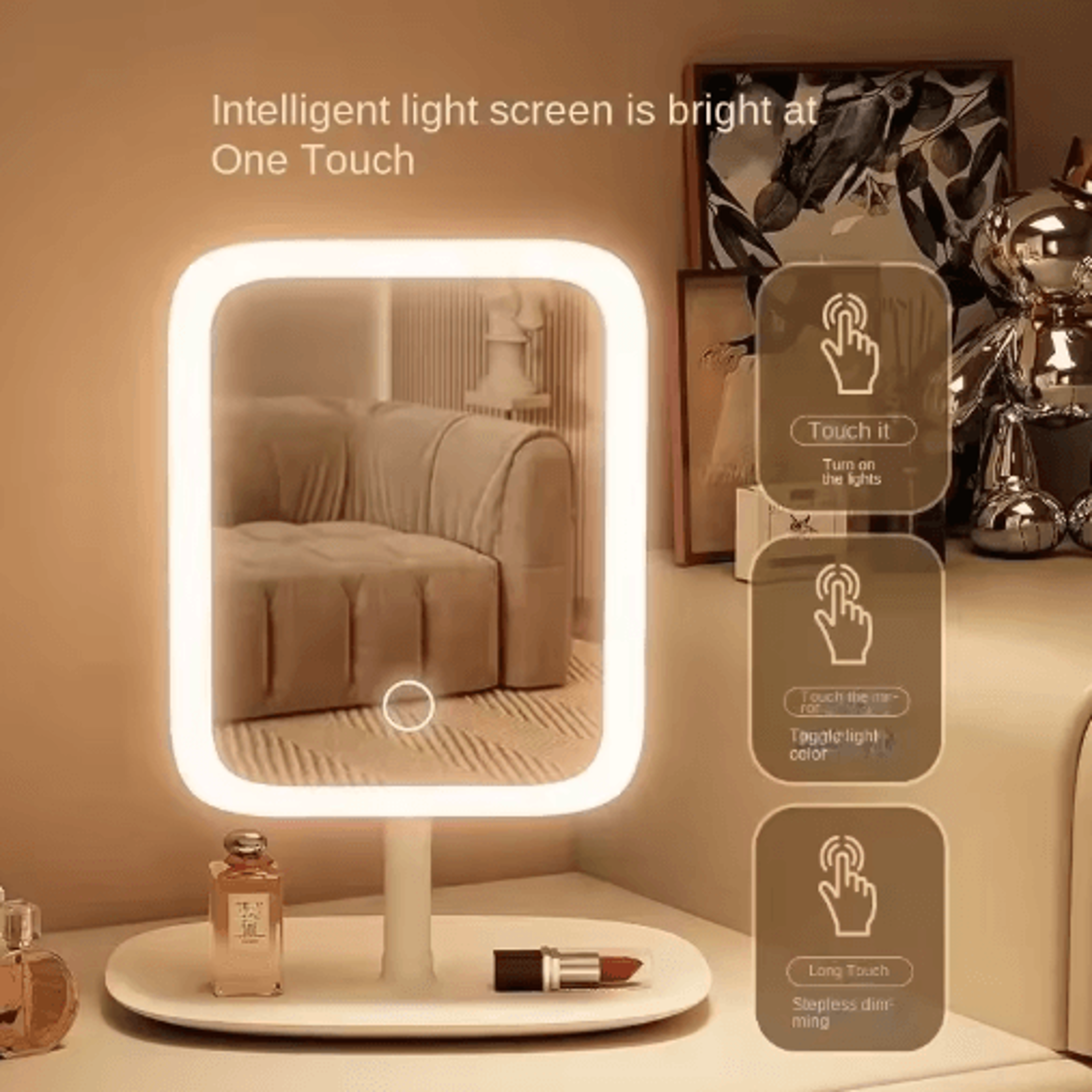 Rechargeable LED Makeup Mirror  3Light Touch Control Foldable Vanity Mirror 5