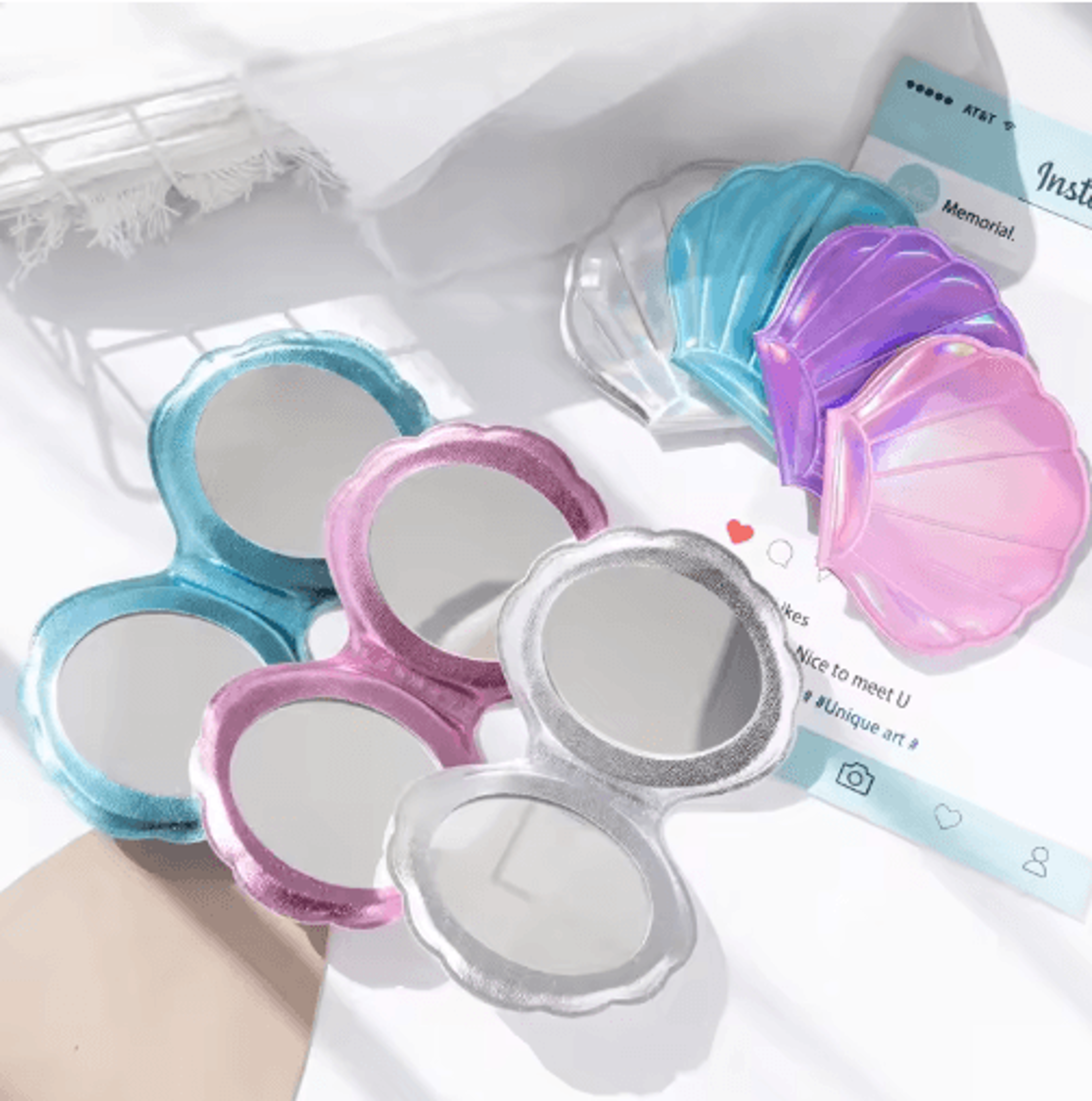 Dream Laser Shell Makeup Mirror  2X Magnifying DoubleSided Pocket Mirror 8