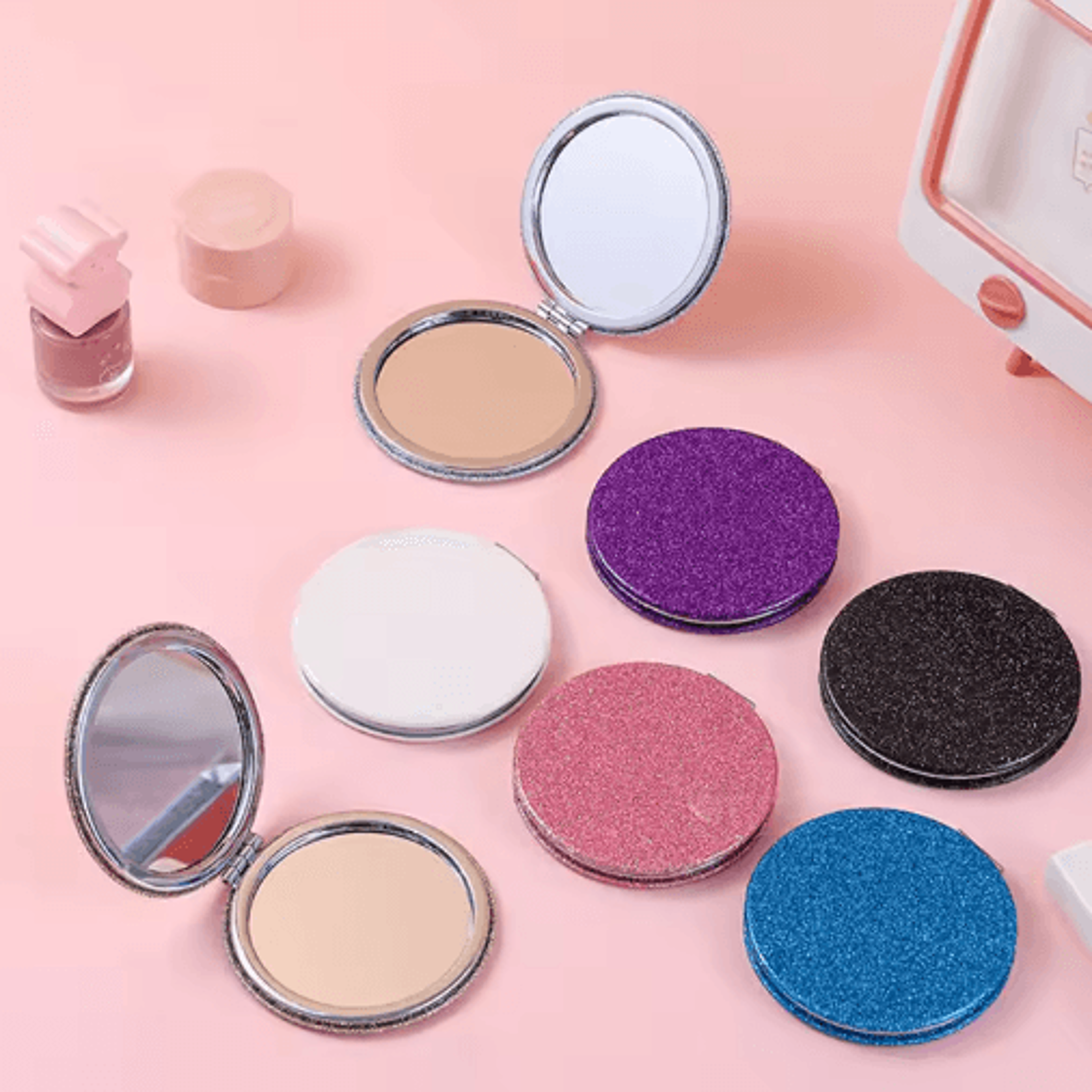 Glitter Mini Vanity Mirror  Round Portable Pocket Mirror For Travel 8