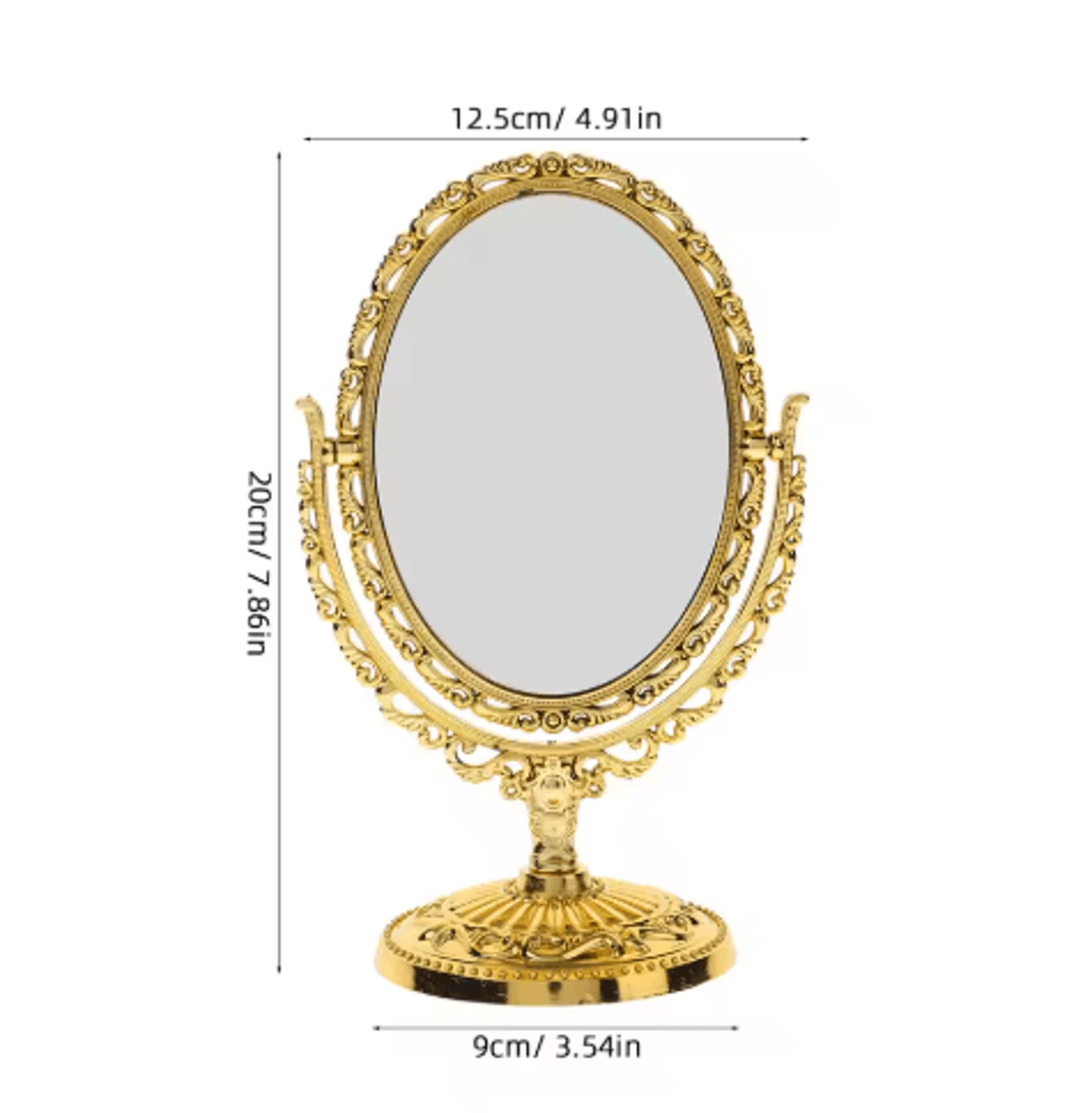 Vintage Rotating Oval Vanity Mirror  DoubleSided Golden Desktop Makeup Mirror 2