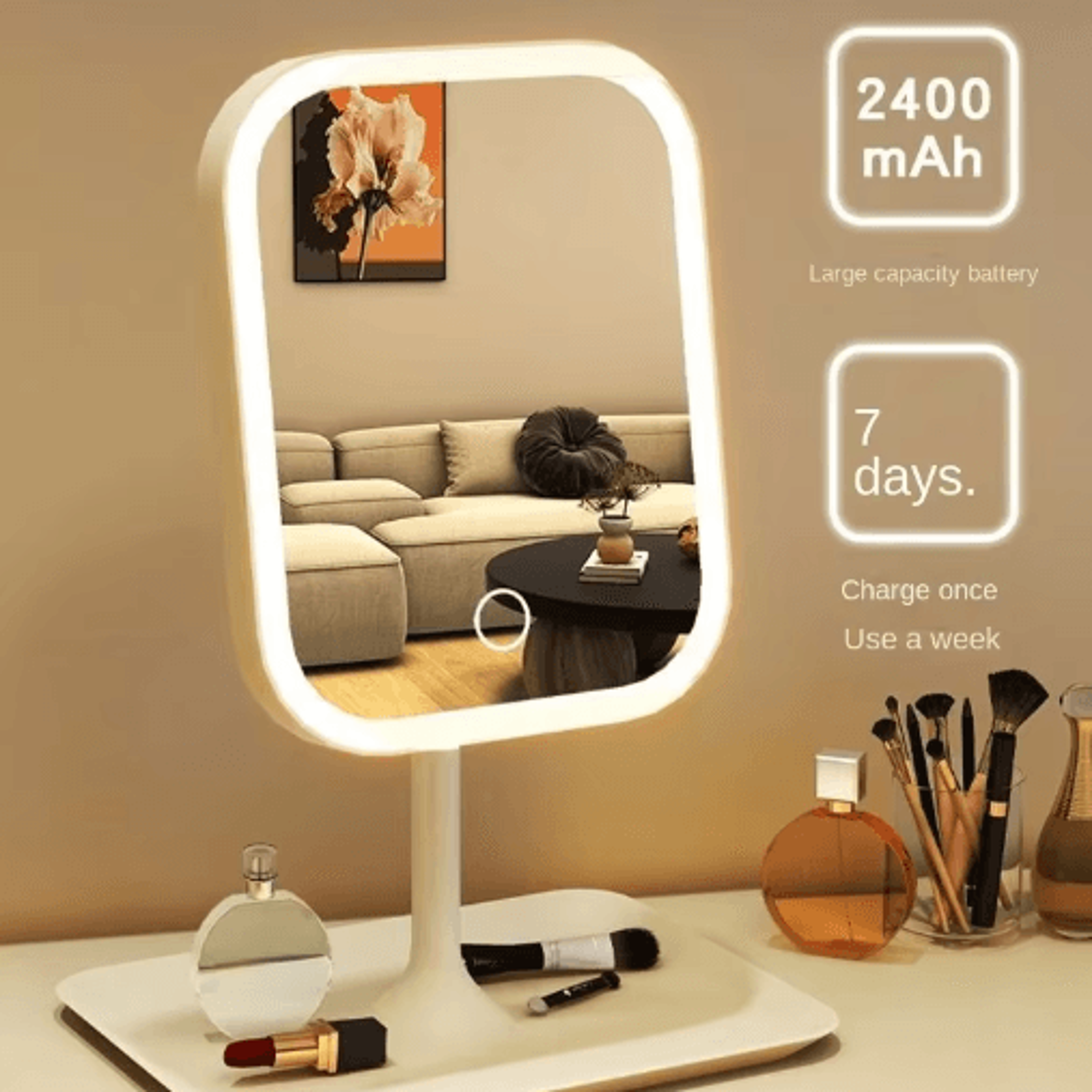 Designer LED Vanity Mirror  3Color Touch Control Desktop Makeup Mirror 5