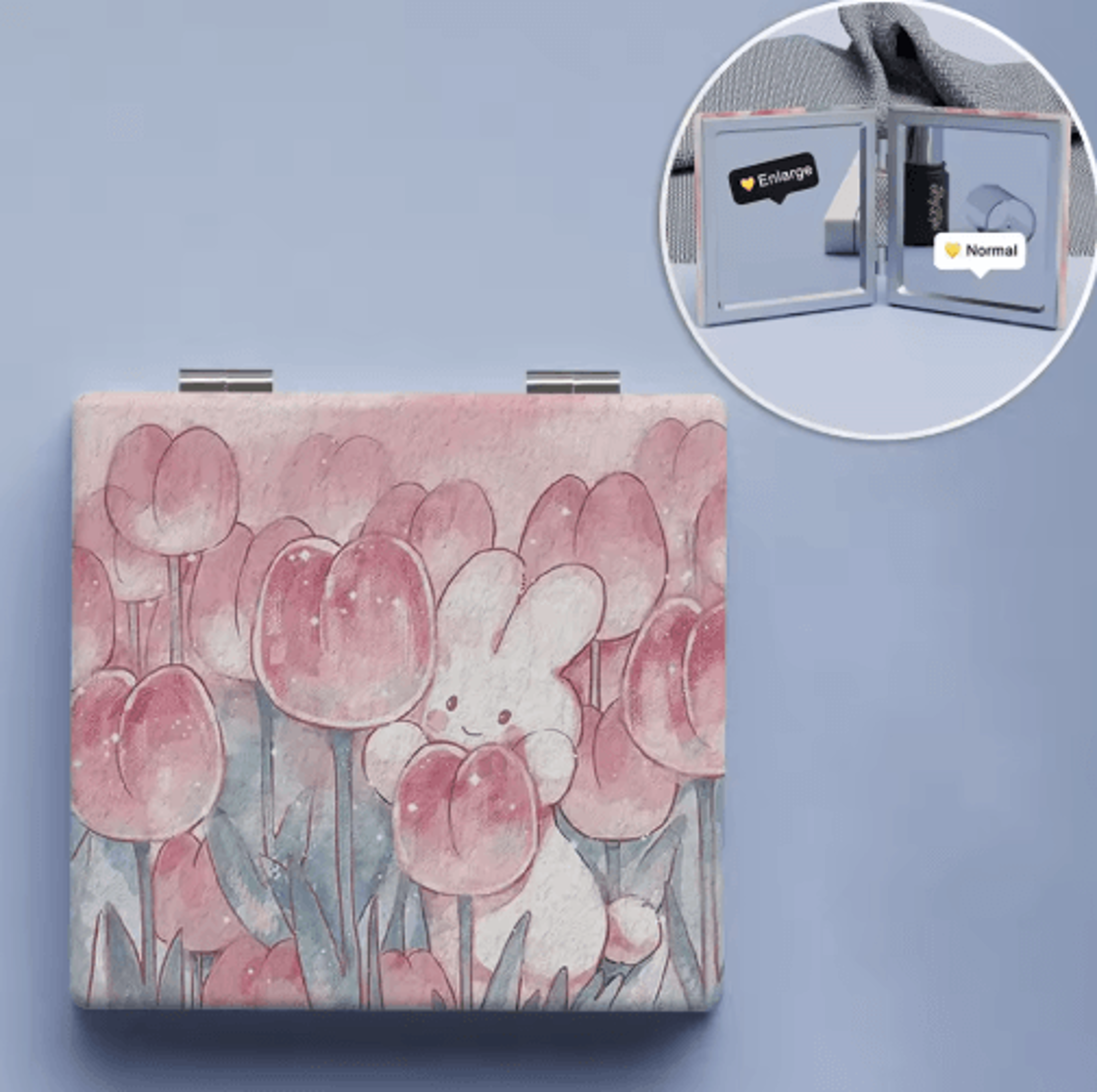 Tulip Bunny Compact Mirror  Cute DoubleSided Folding Pocket Makeup Mirror 0