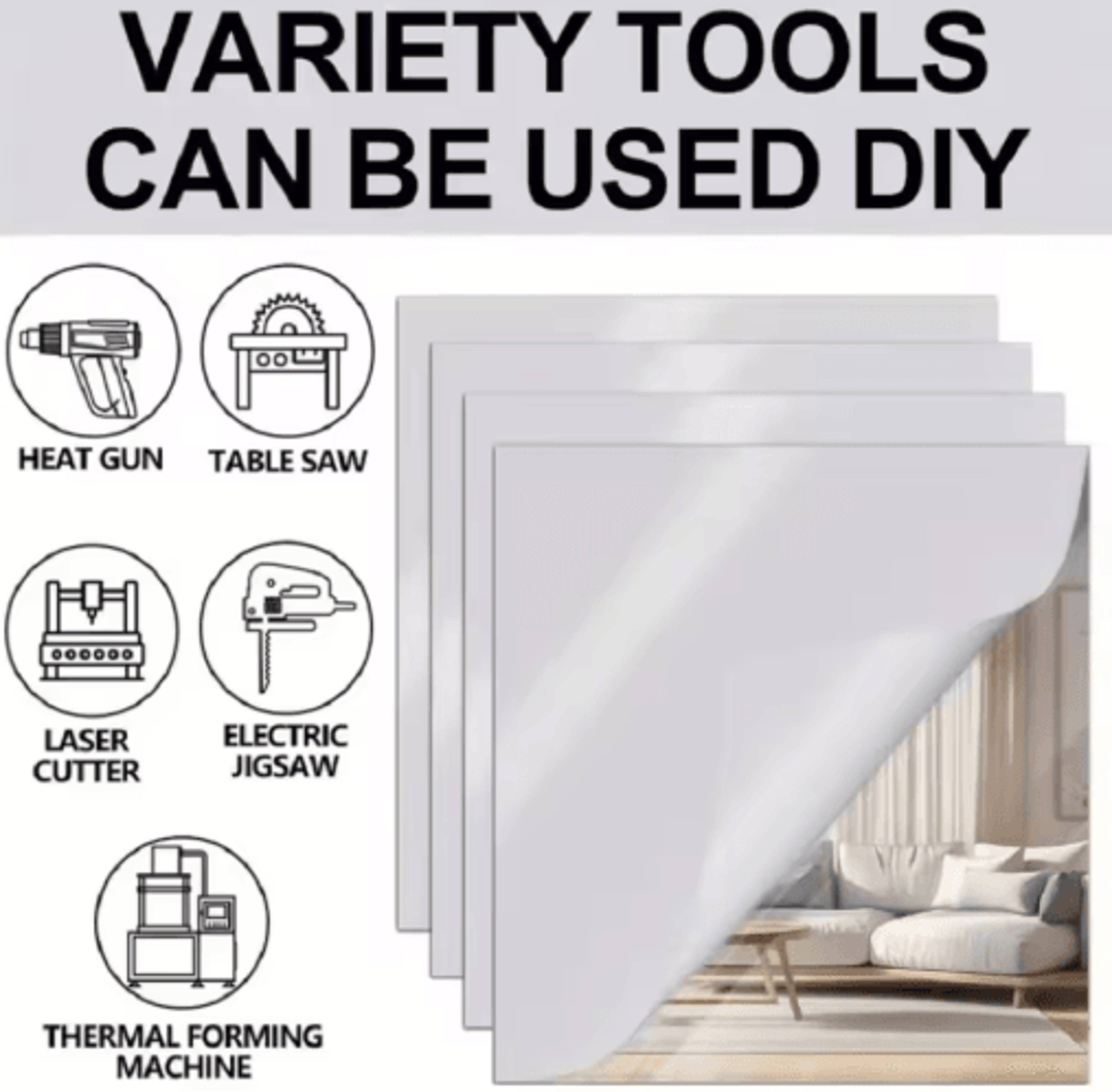 SelfAdhesive Acrylic Mirror Sheet  16mm Shatterproof DIY NonGlass Mirror 6