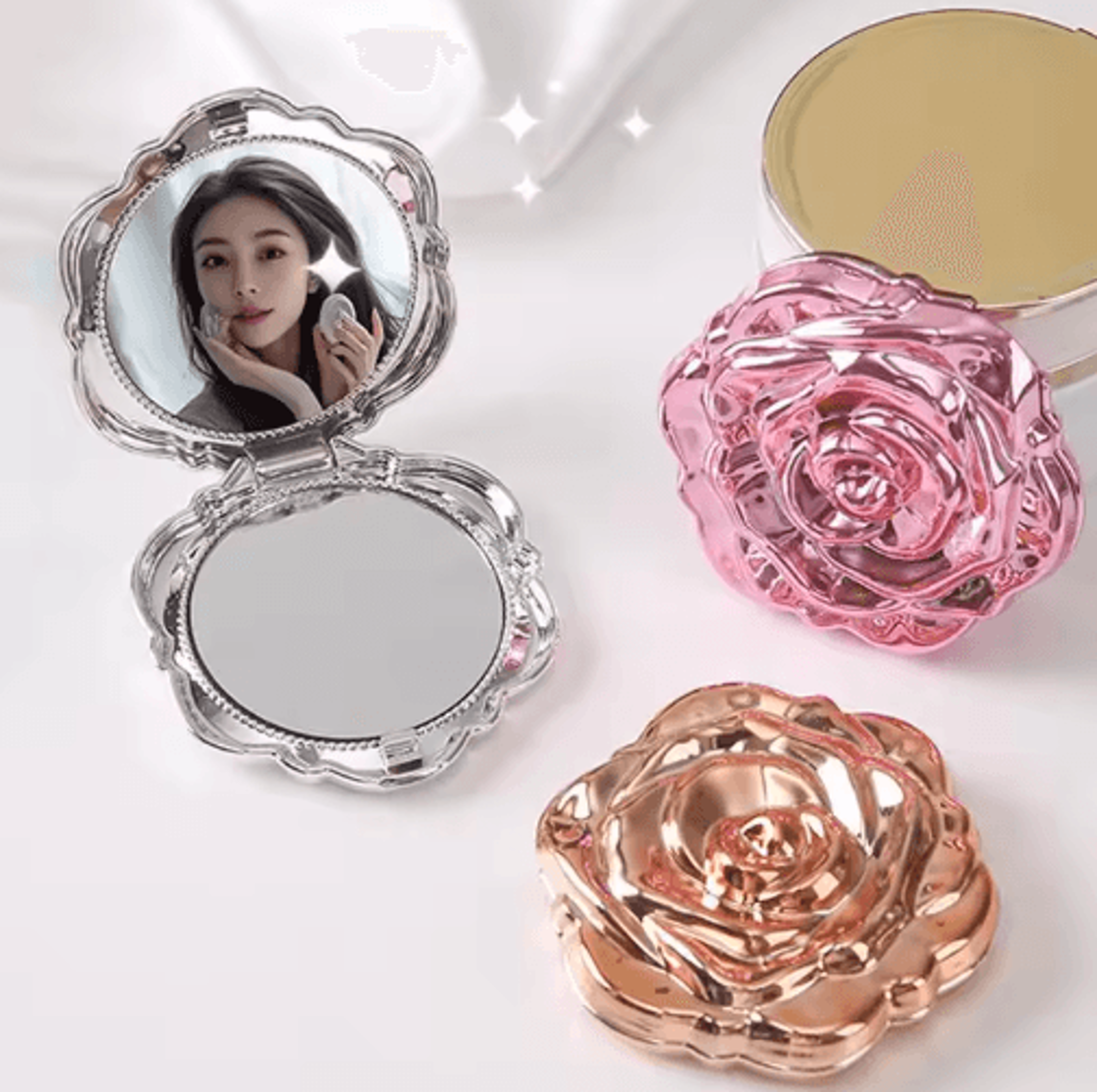 Retro Rose Pocket Mirror  DoubleSided Mini Floral Makeup Mirror 14