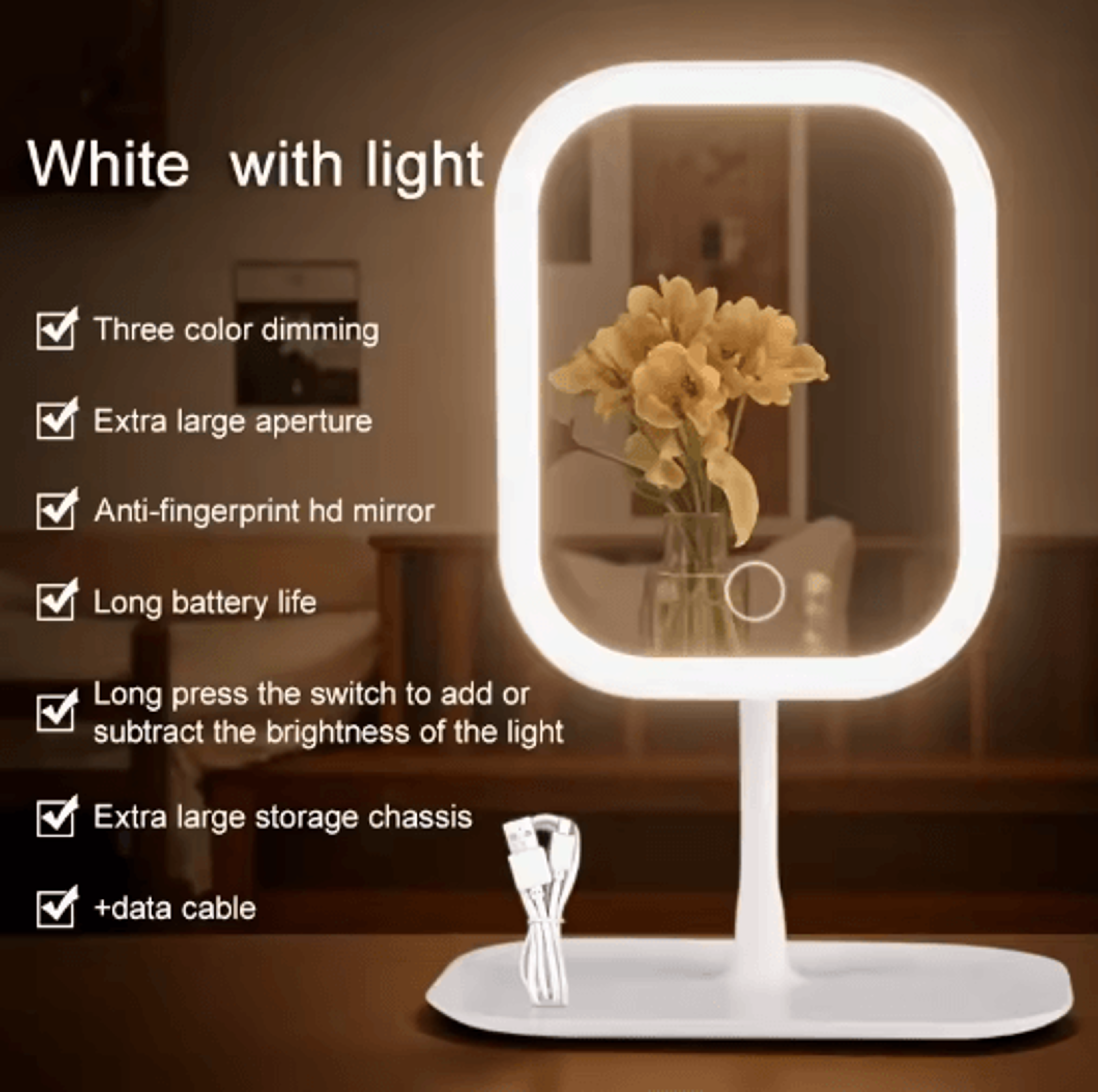 3Color LED Vanity Mirror  Touch Control Desktop Makeup Mirror 2
