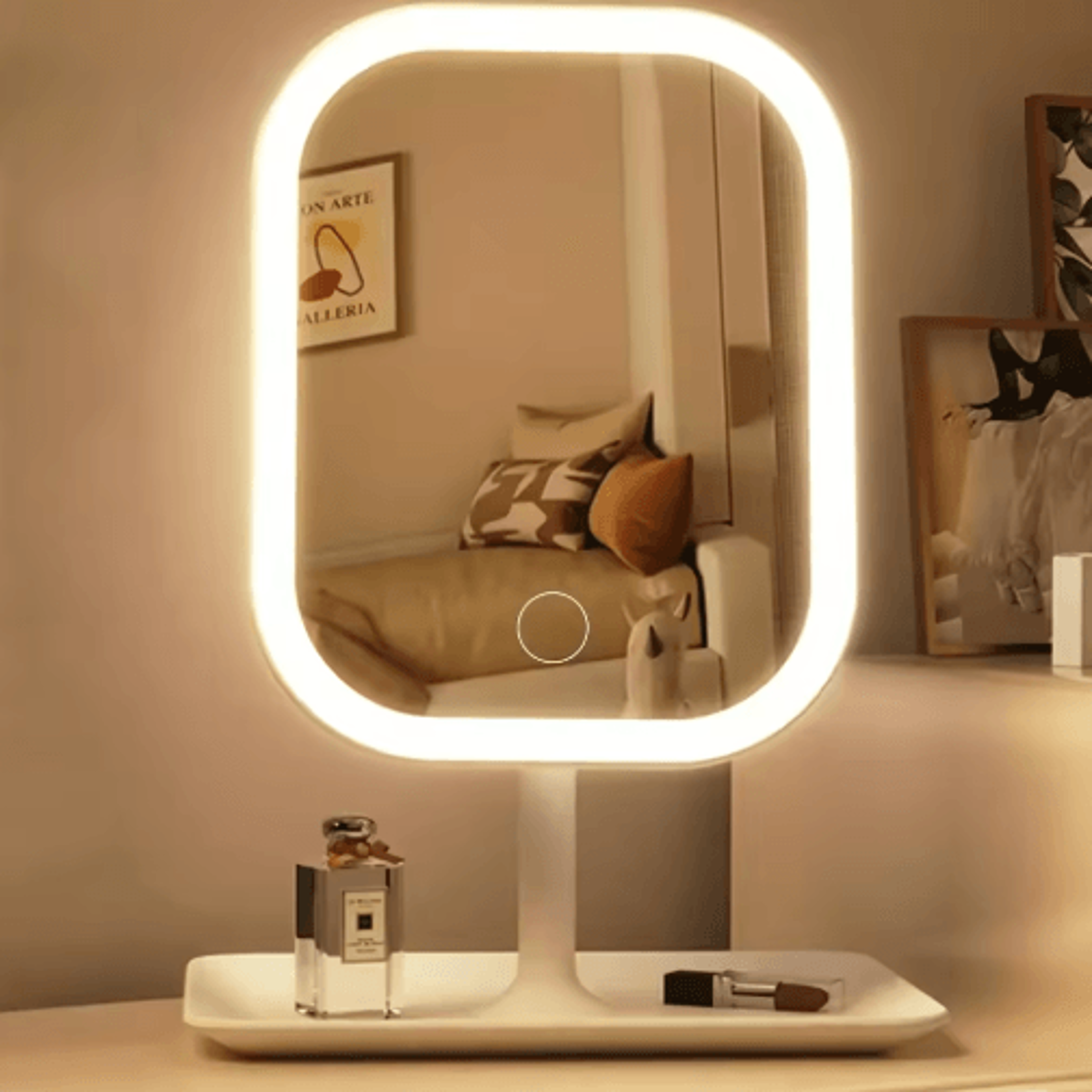 3-color led vanity mirror – touch control desktop makeup mirror