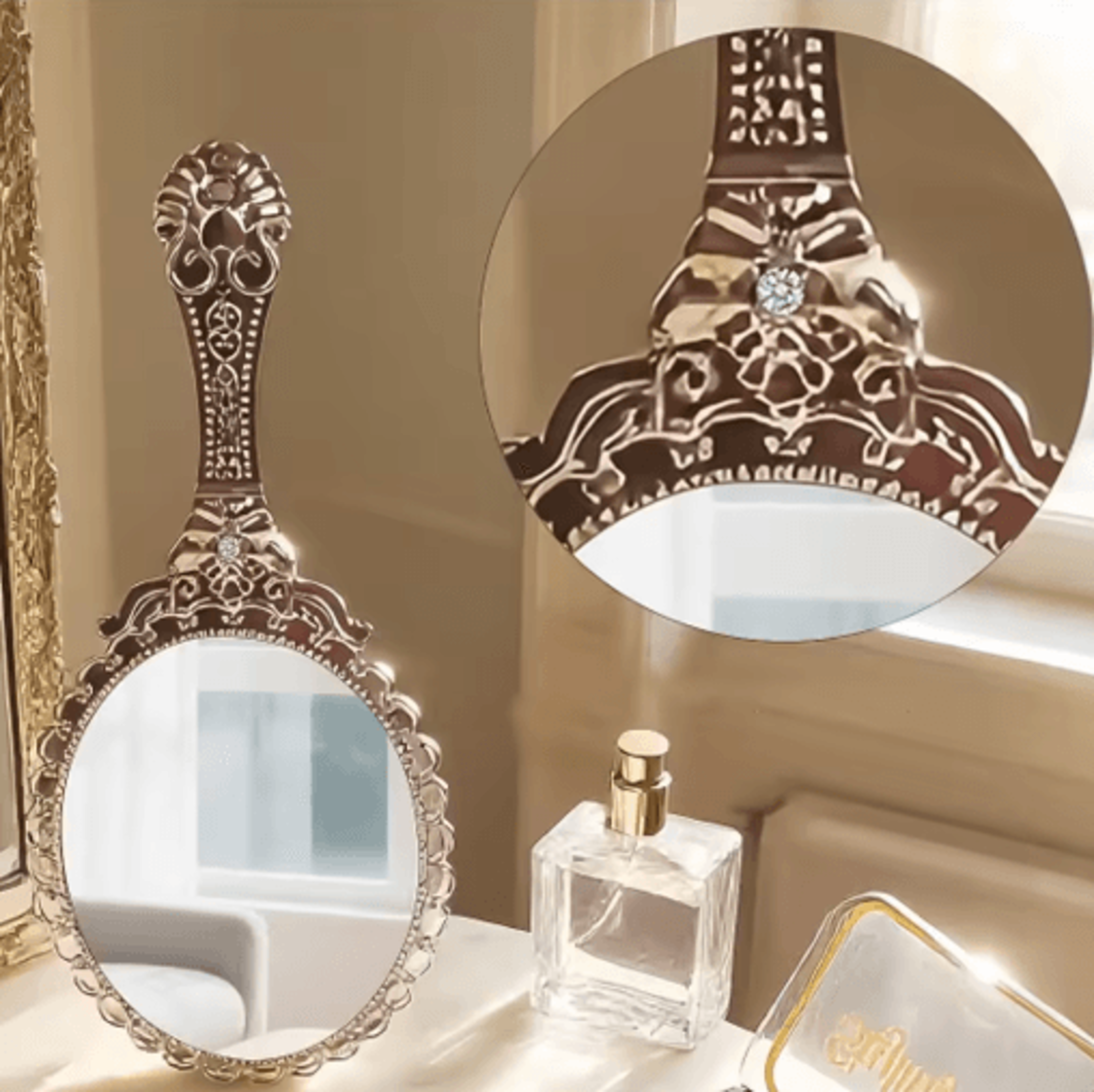 European Vintage Handheld Makeup Mirror  Portable Decorative Beauty Mirror 2