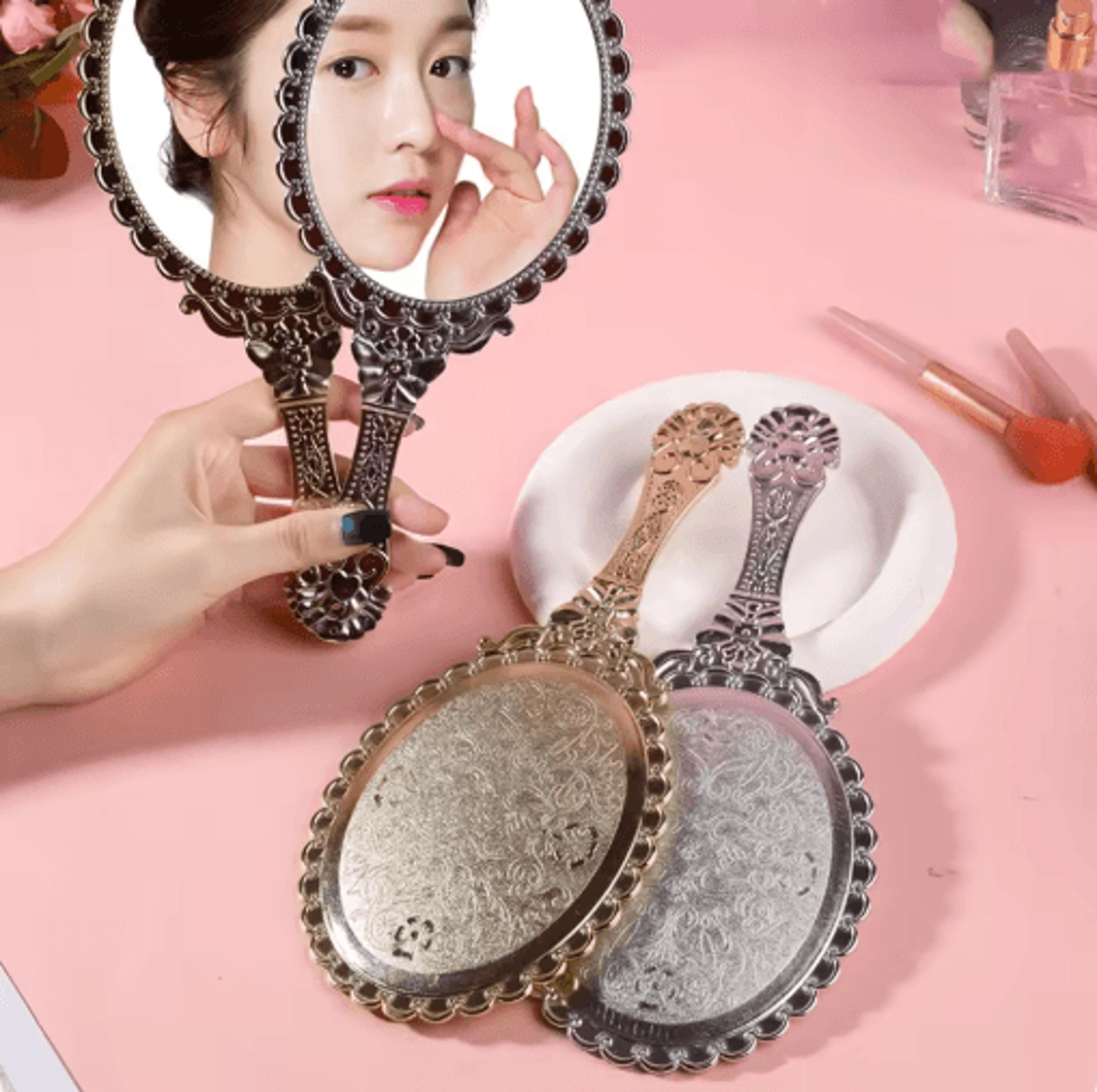 European Vintage Handheld Makeup Mirror  Portable Decorative Beauty Mirror 5