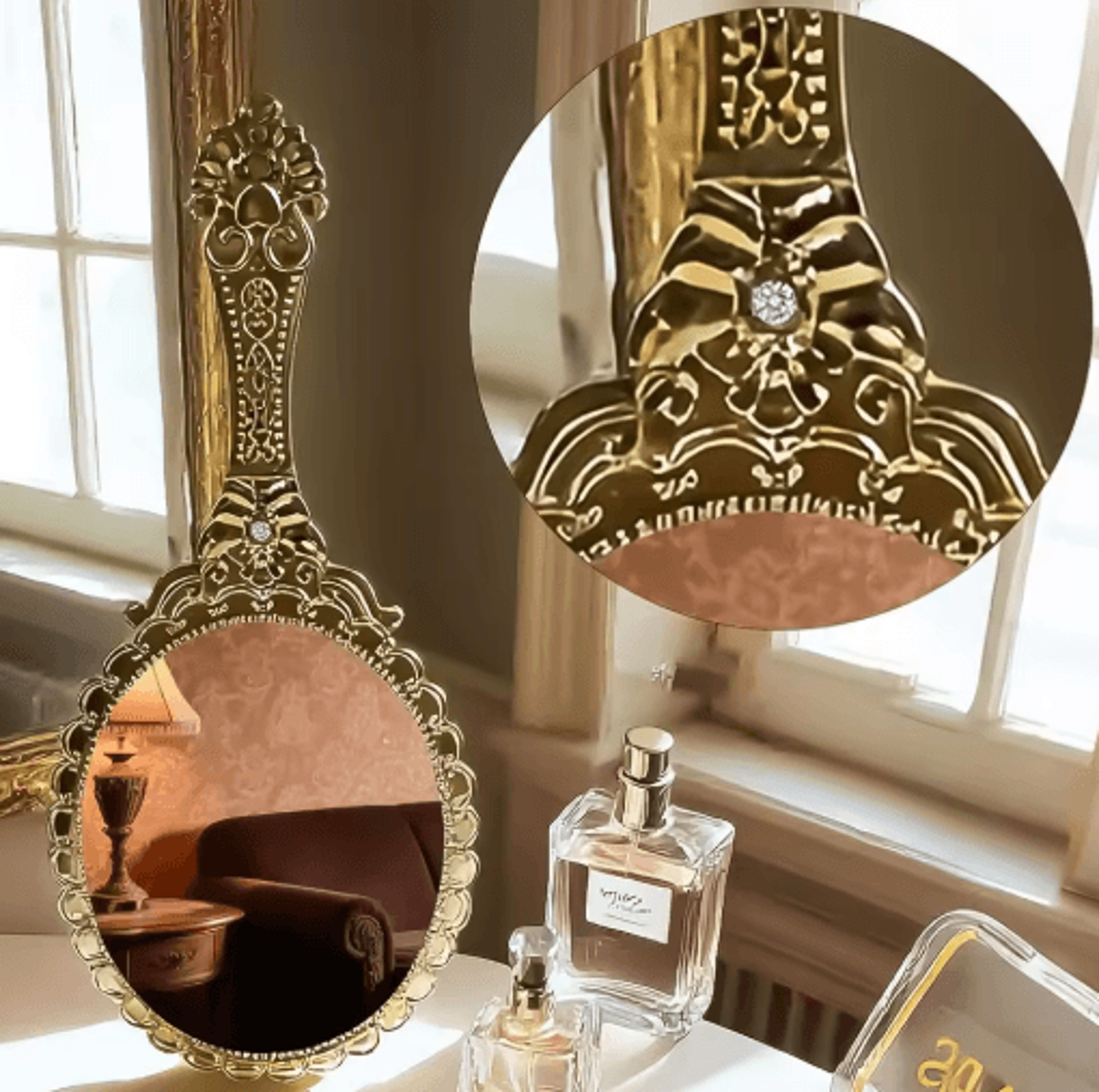 European Vintage Handheld Makeup Mirror  Portable Decorative Beauty Mirror 1