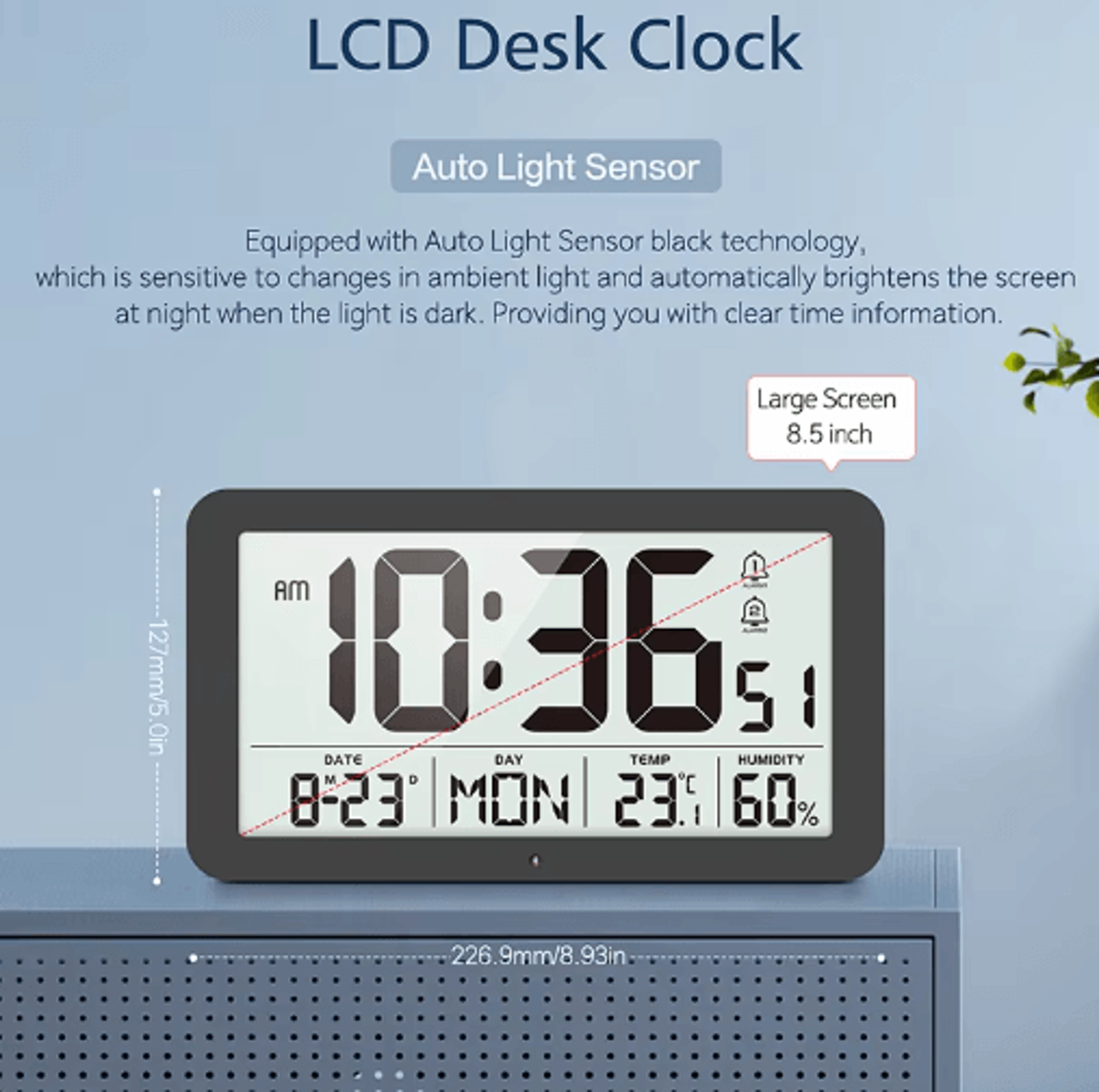 85 Digital Wall  Desk Clock  LCD Alarm Clock With Temperature Humidity  Calendar 0
