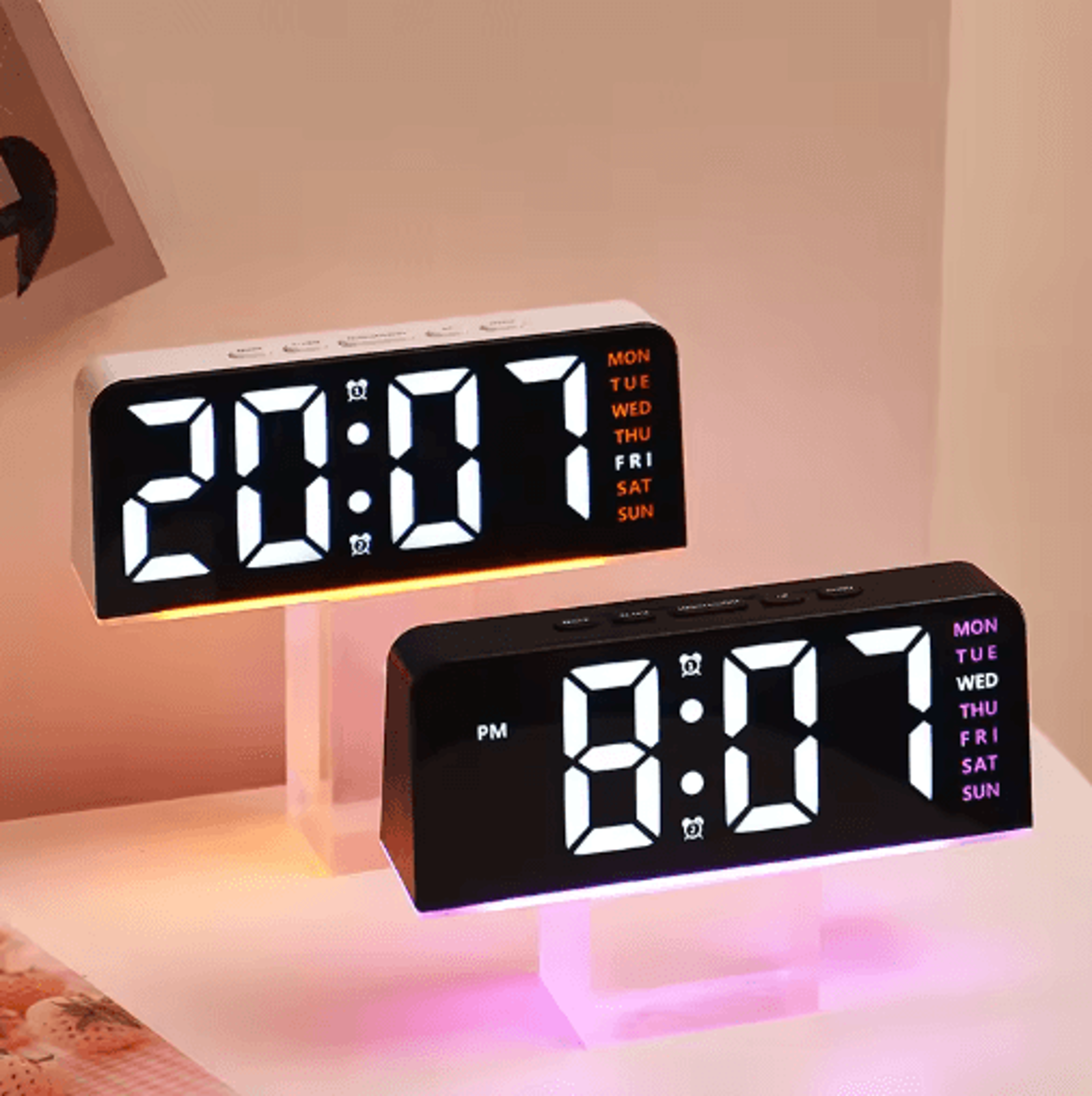 USB Digital Alarm Clock With Mood Light  Dual Alarm LED Table Clock 0