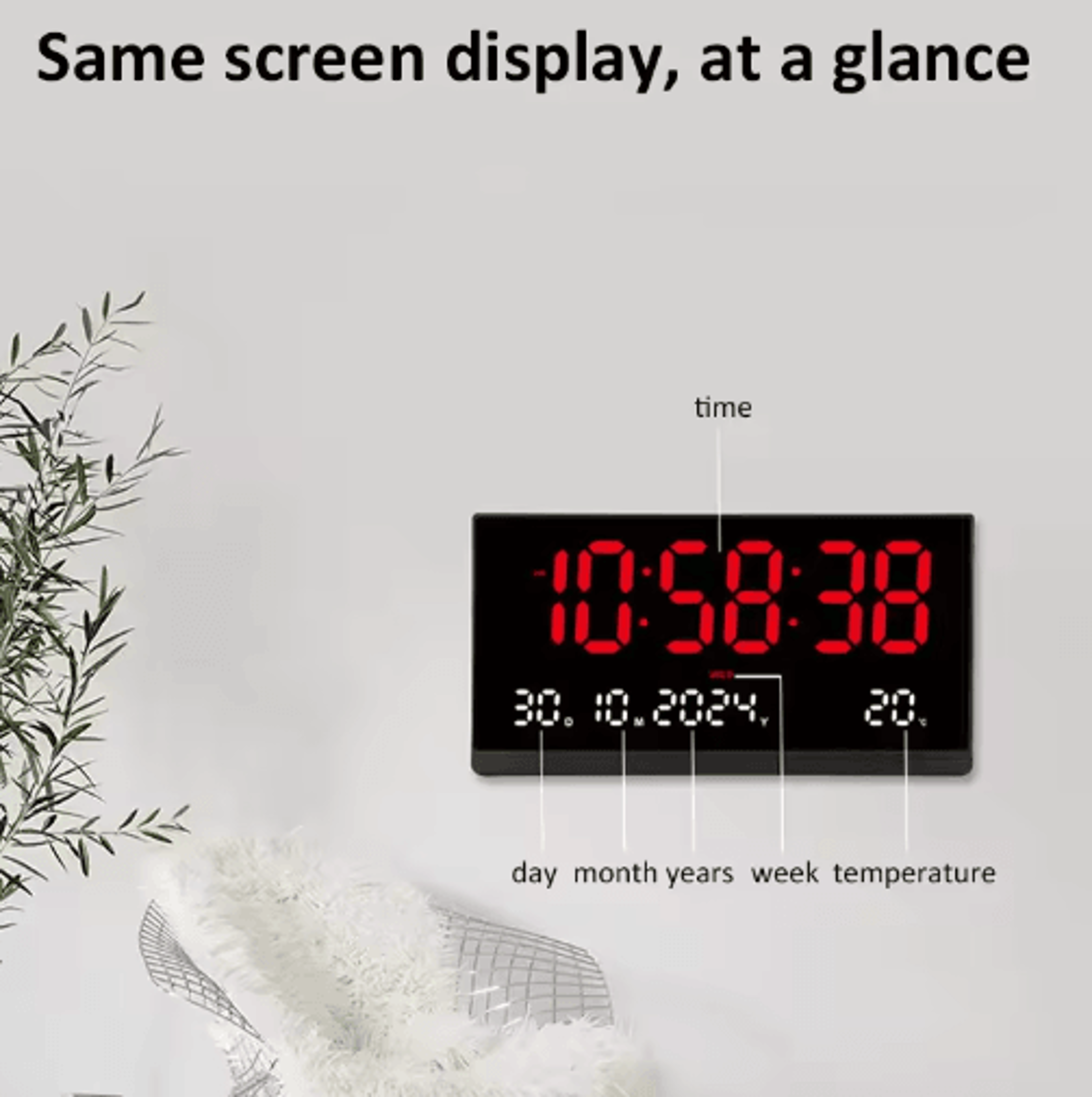 21 Large Digital Wall Clock  LED Calendar Temperature  Alarm Display 7