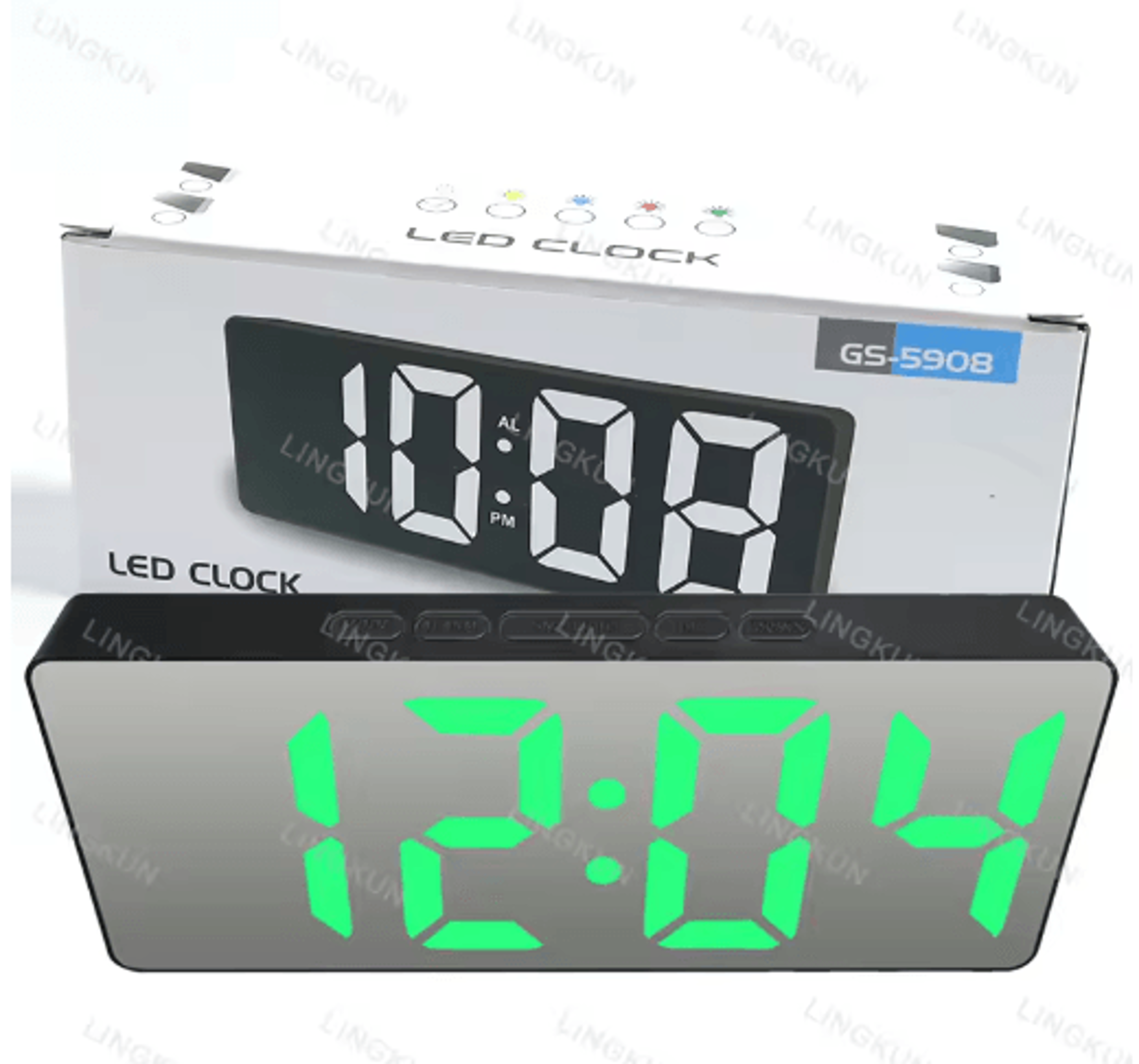Curved Screen LED Mirror Alarm Clock  Digital Bedside Clock With Temperature Display 4