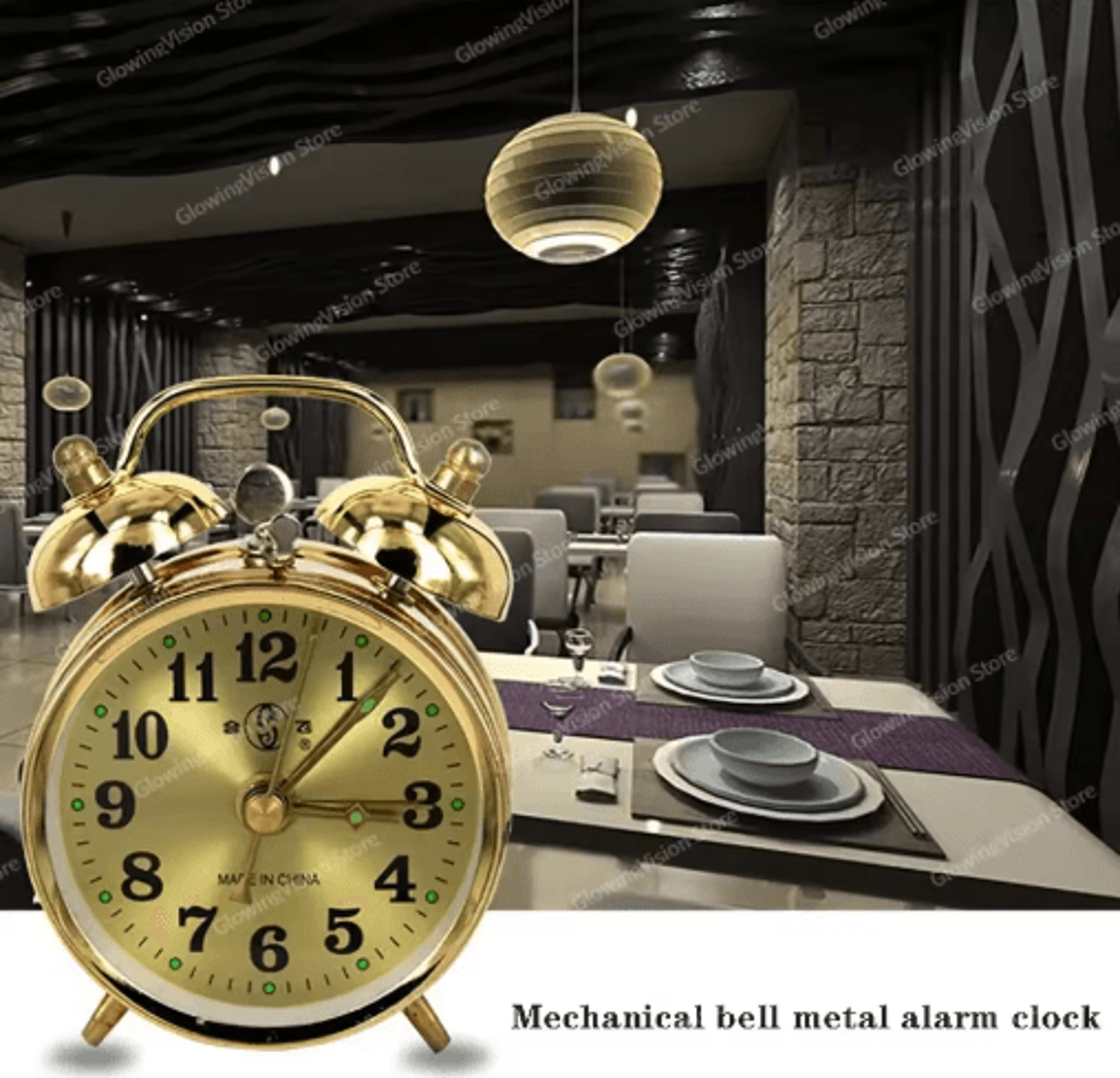 Retro Gold Mechanical Alarm Clock  Vintage Manual WindUp Metal Table Clock 4