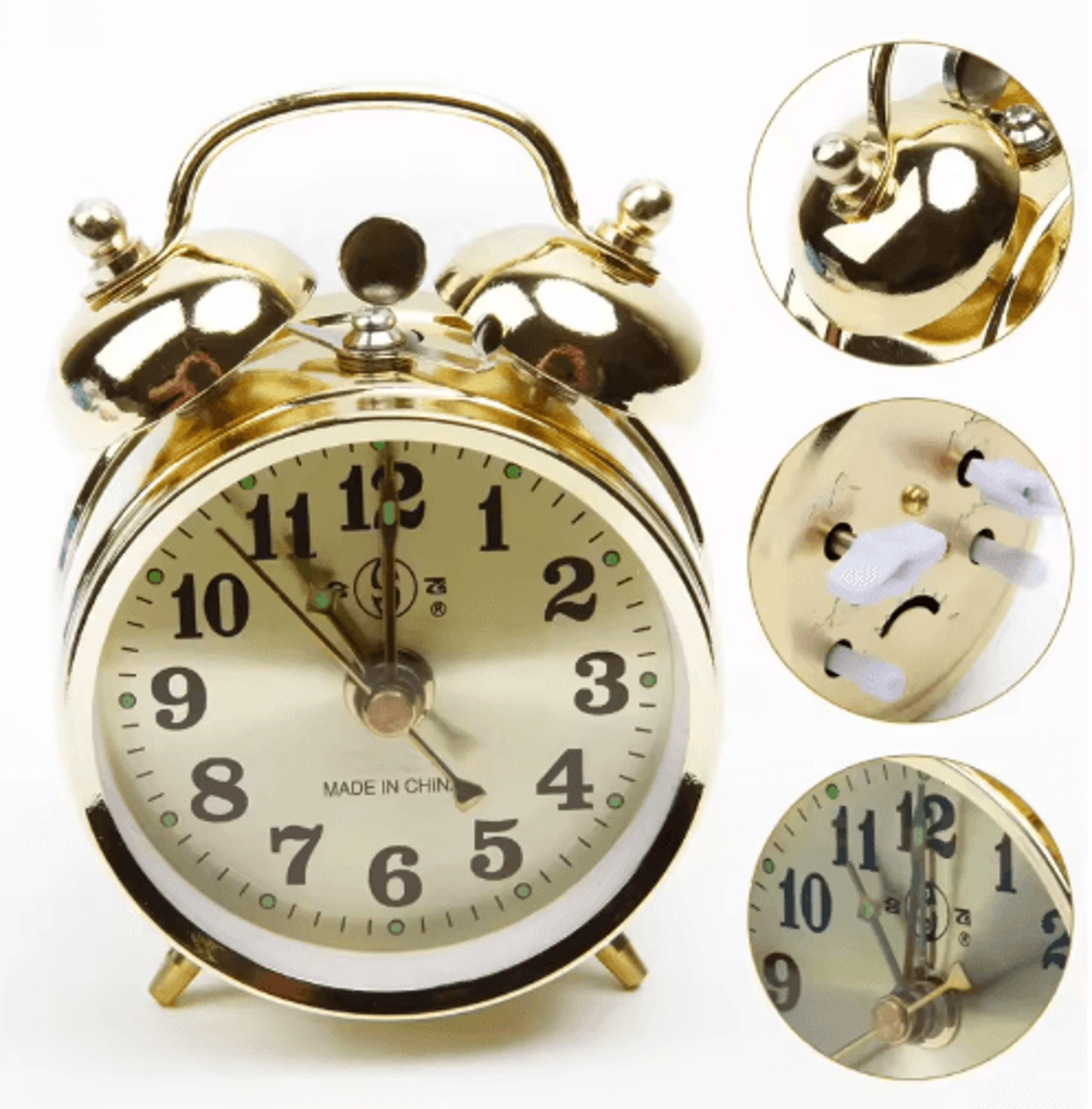 vintage horseshoe mechanical alarm clock – gold manual wind-up metal table clock