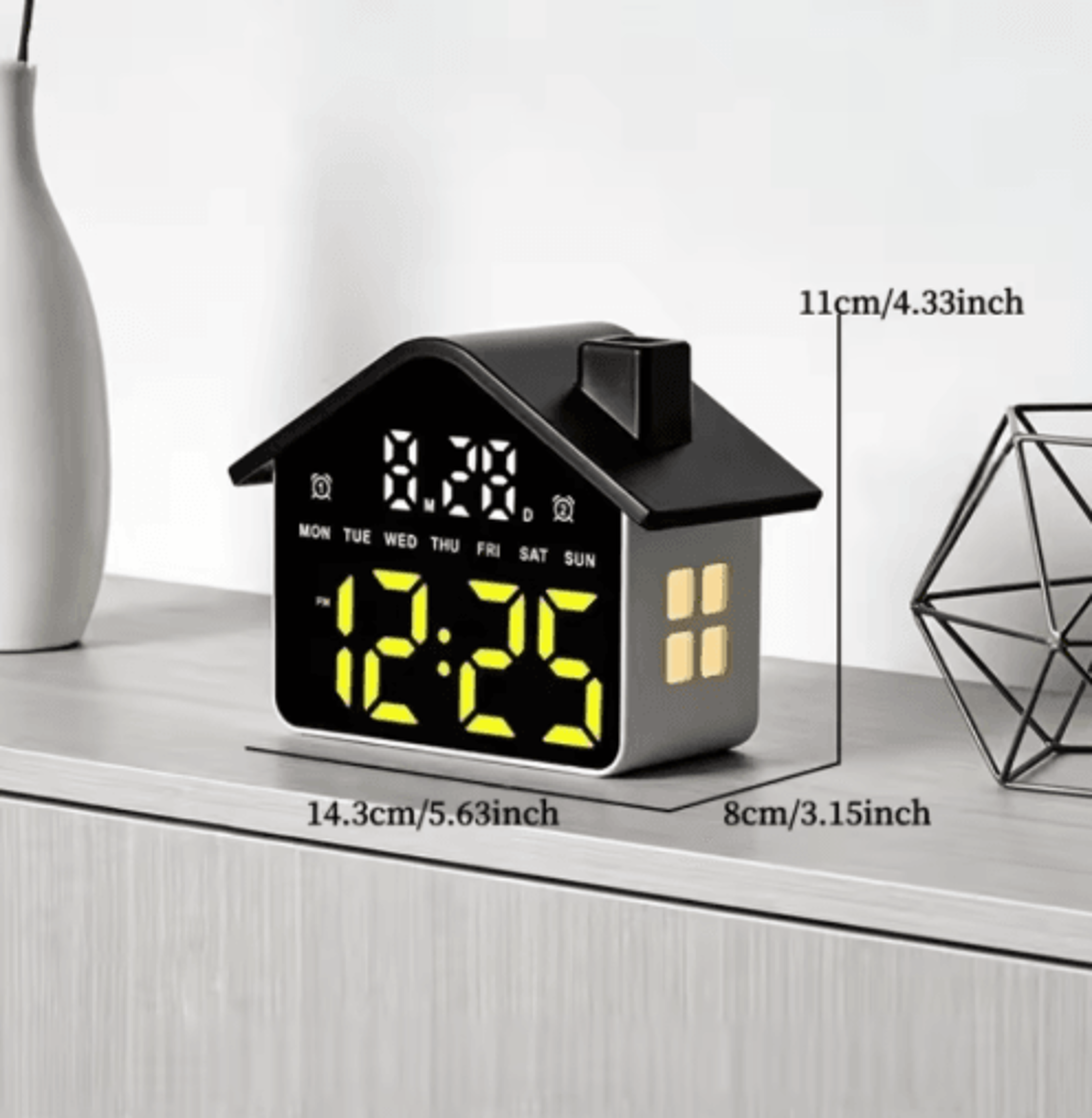 HouseShaped LED Alarm Clock  Dimmable Night Light With Date  Week Display 28