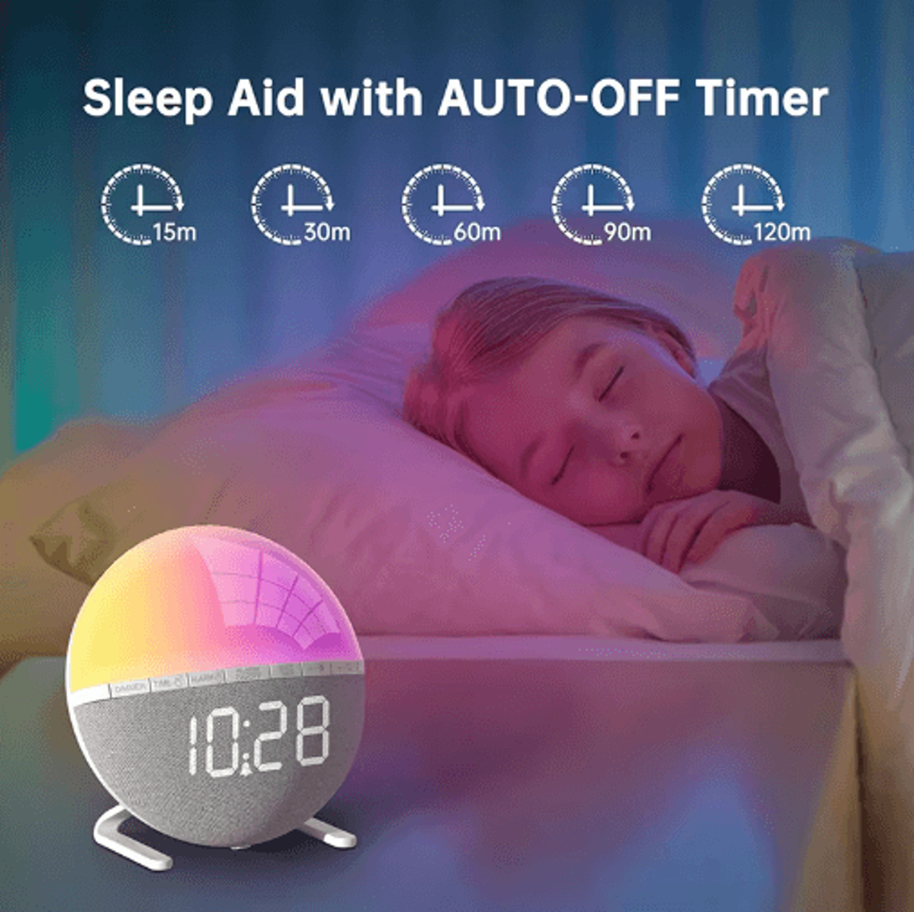 Sunrise Wake Up Light Alarm Clock  Color Lighting  Natural Sounds 4