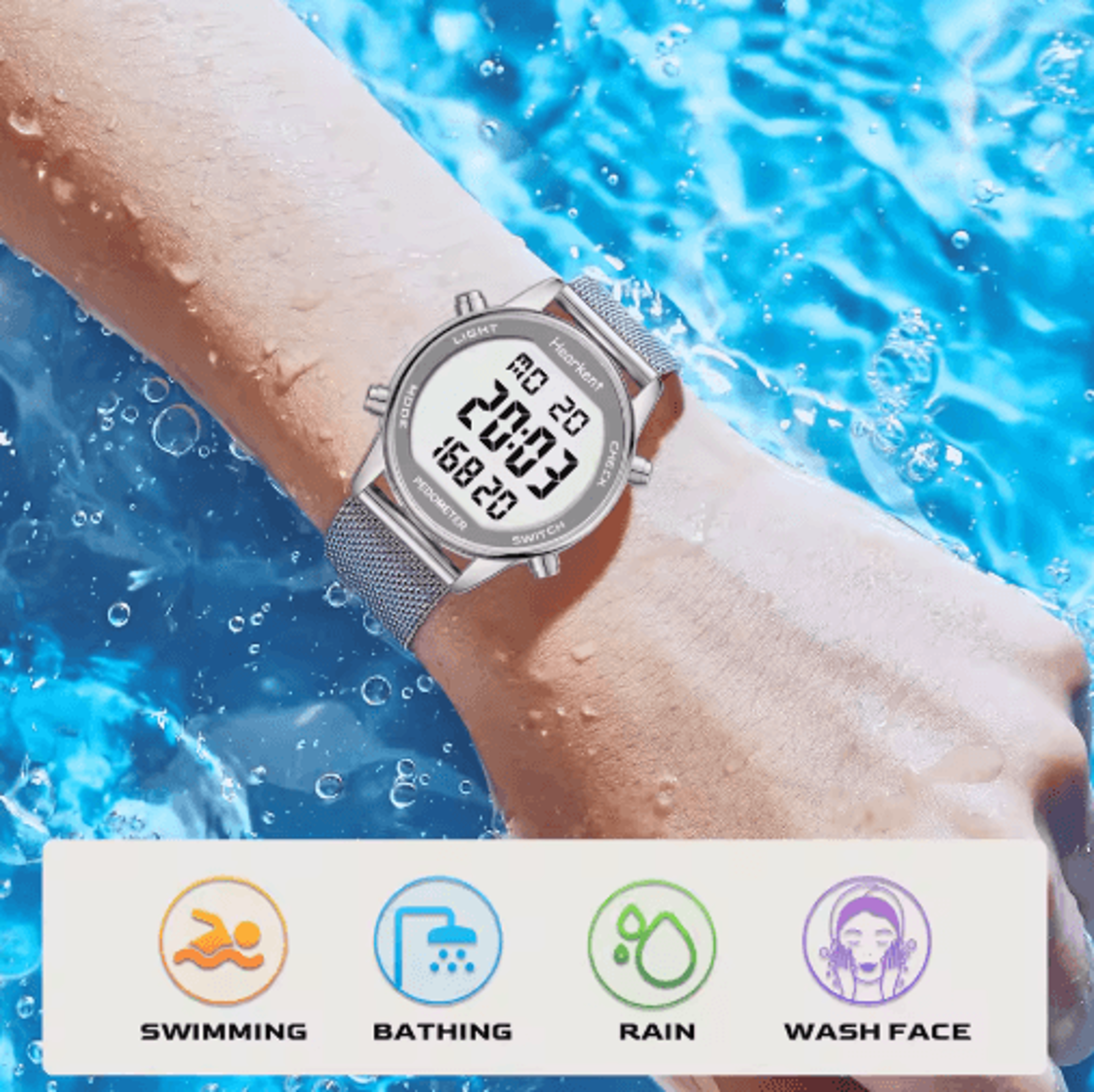 Hearkent Womens Pedometer Watch  30M Waterproof Step Calorie  Mile Tracker 8