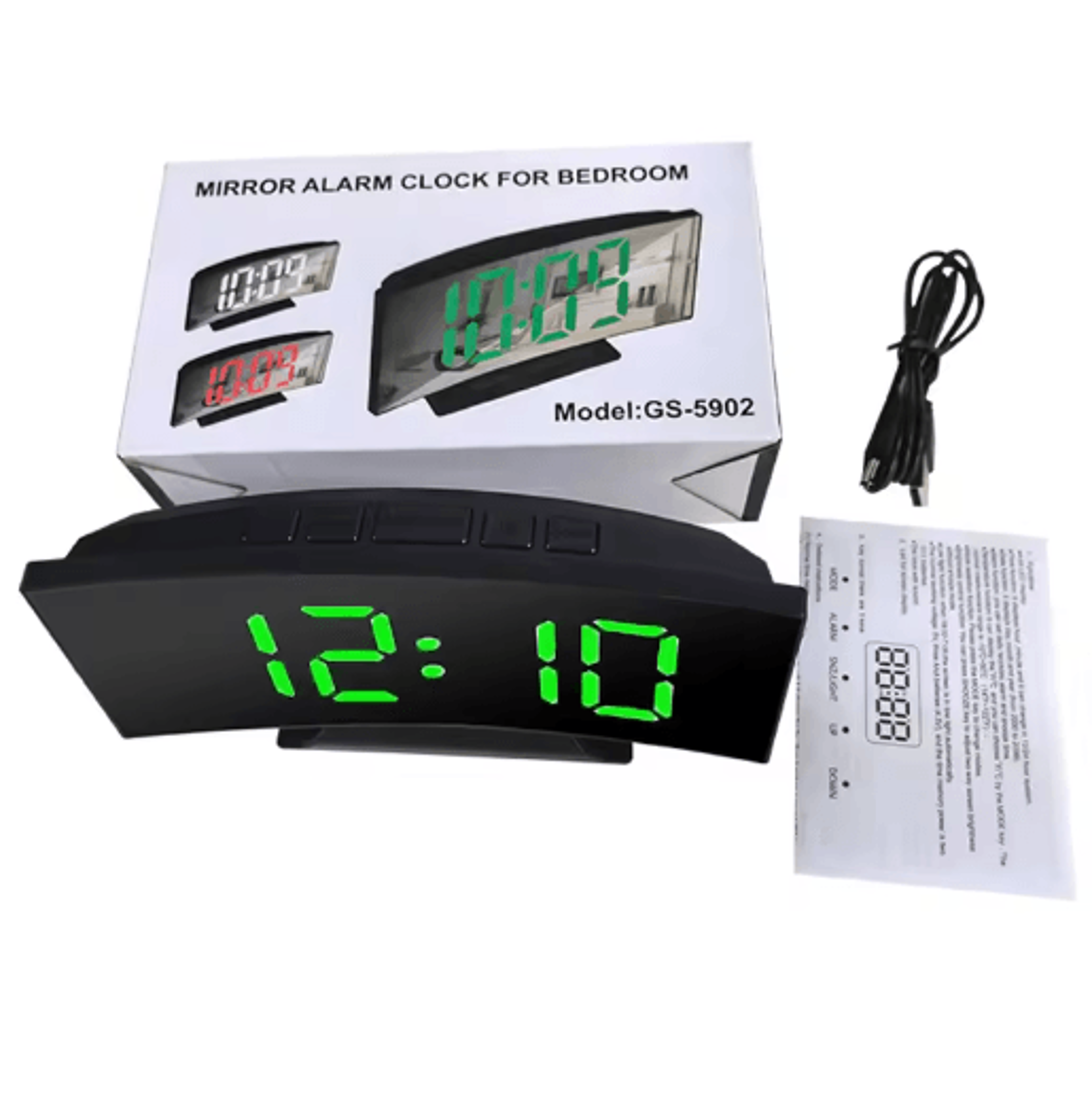 Curved LED Mirror Alarm Clock  Large Screen DualPower Digital Bedside Clock 3