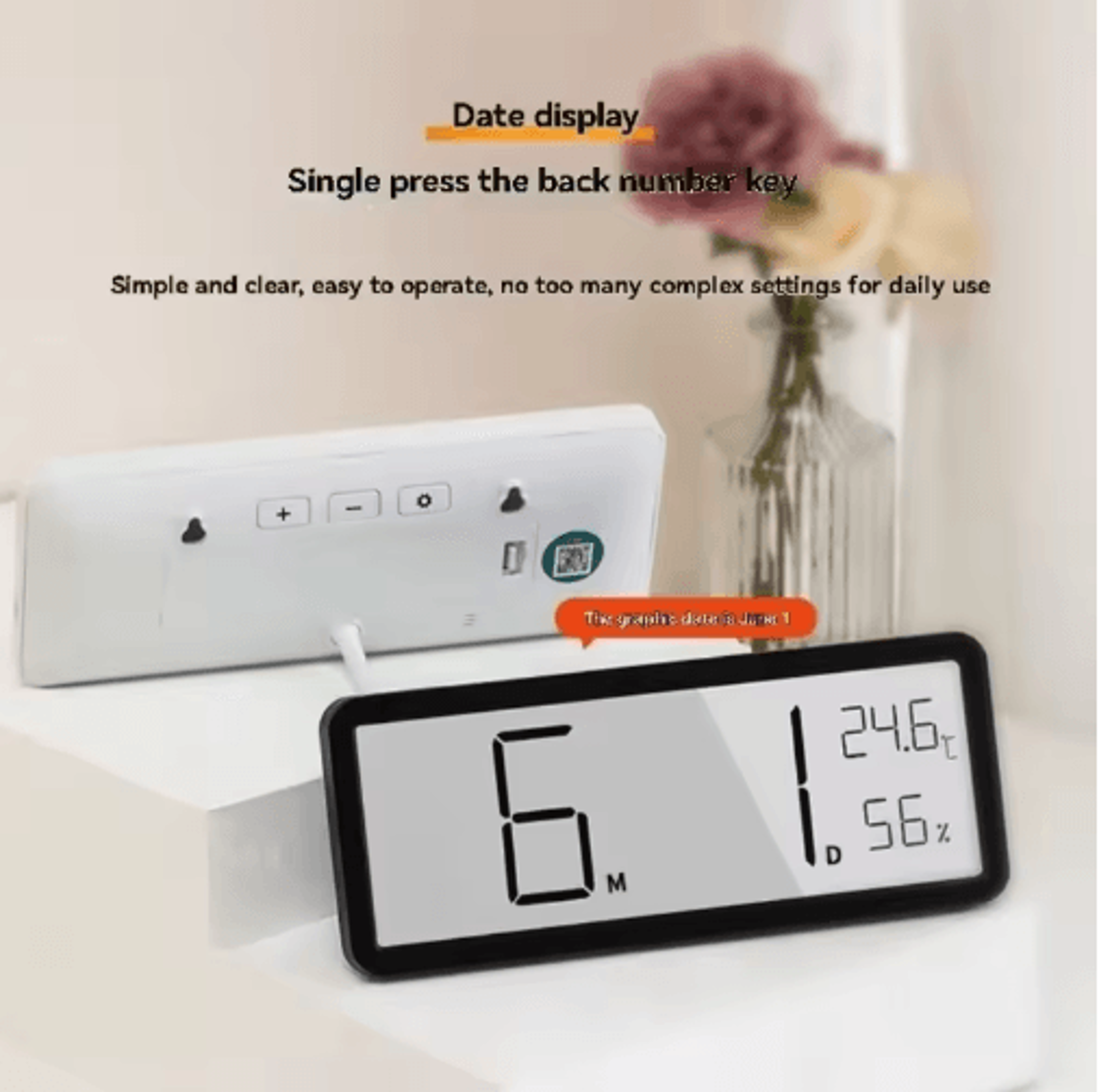 LCD Digital Wall  Desk Clock  Temperature And Humidity Display 3