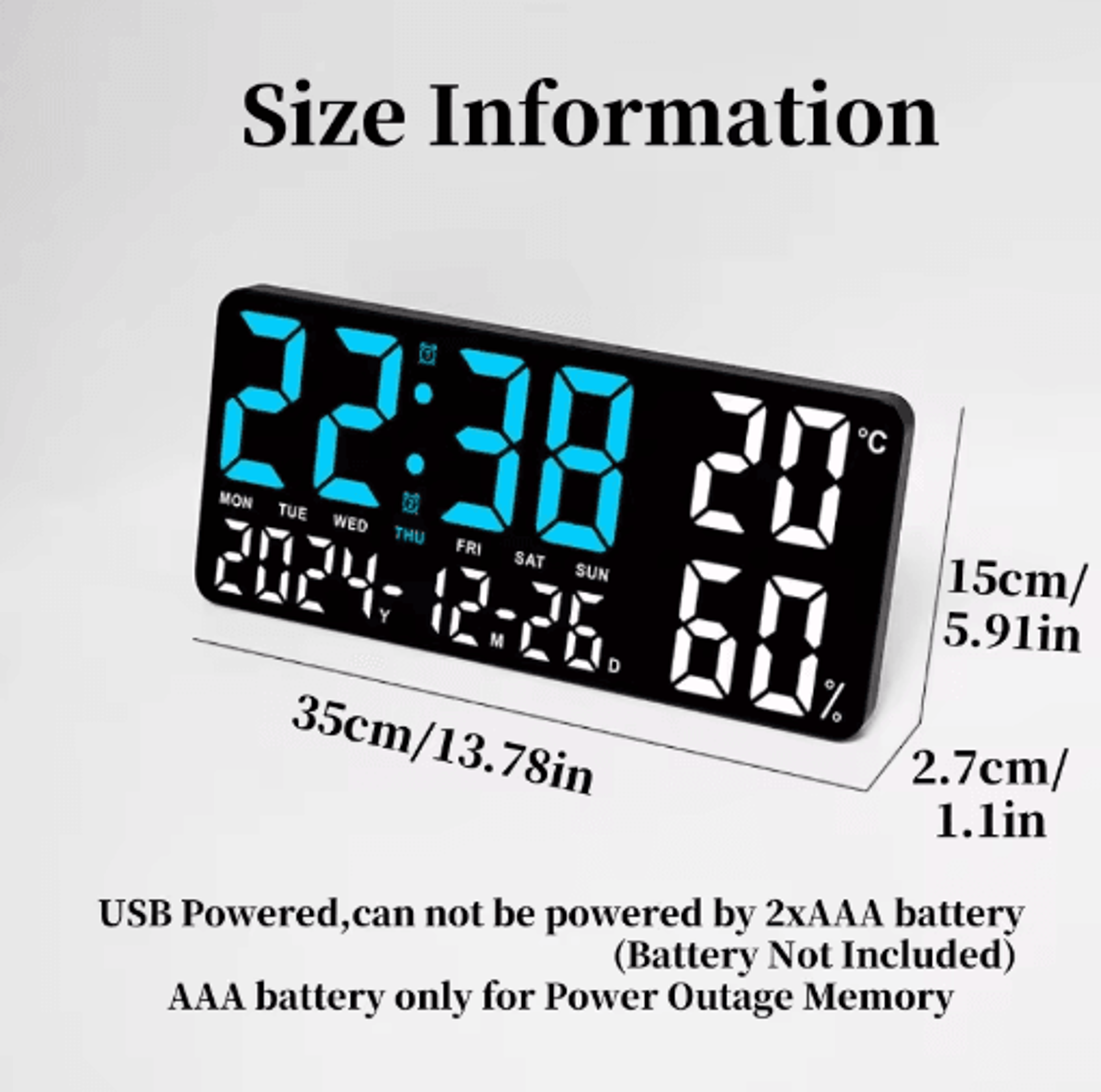 Large Digital Wall Clock  7Color Mood Light Dual Alarms  Countdown Timer 13