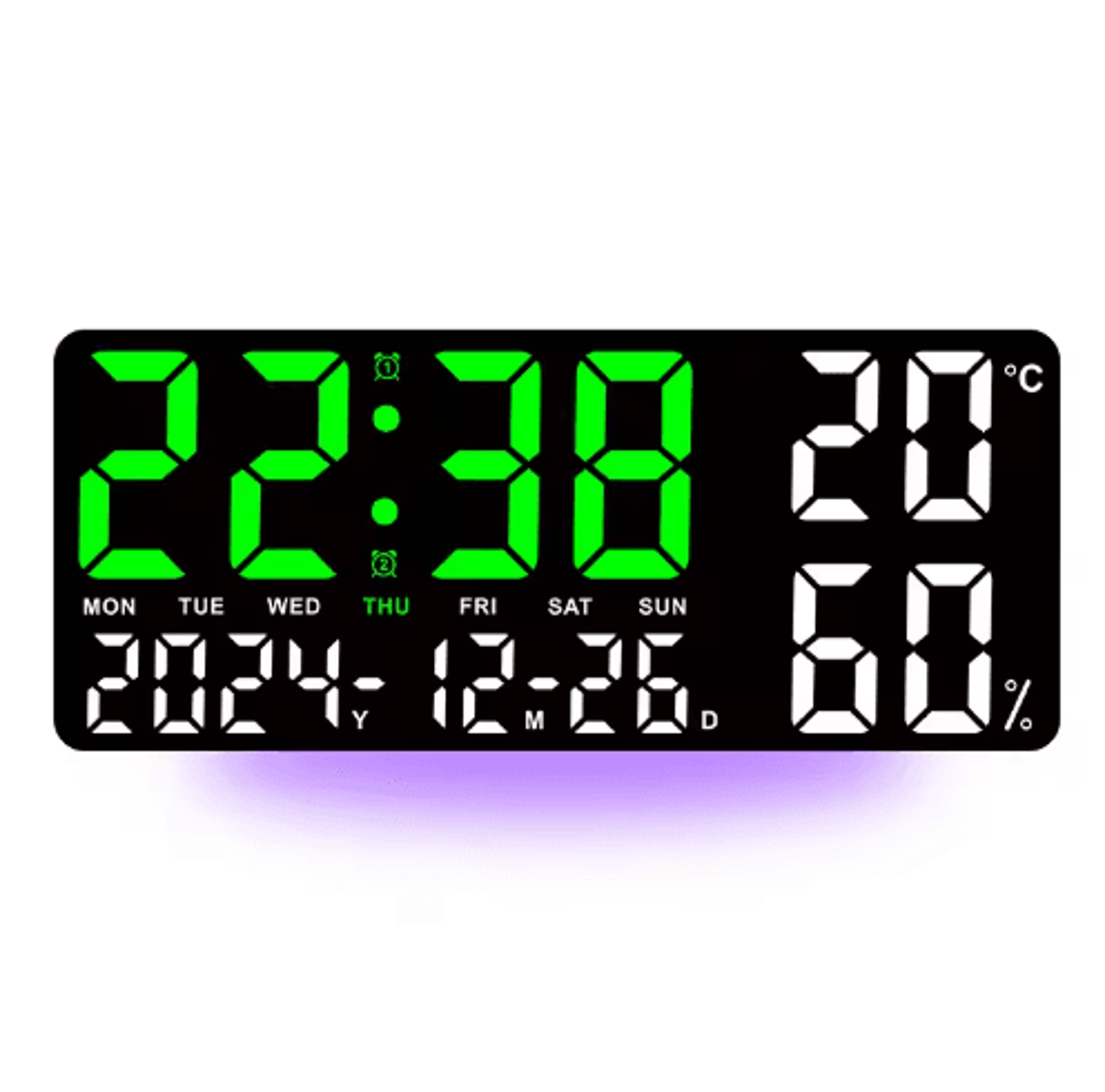 Large Digital Wall Clock  7Color Mood Light Dual Alarms  Countdown Timer 5