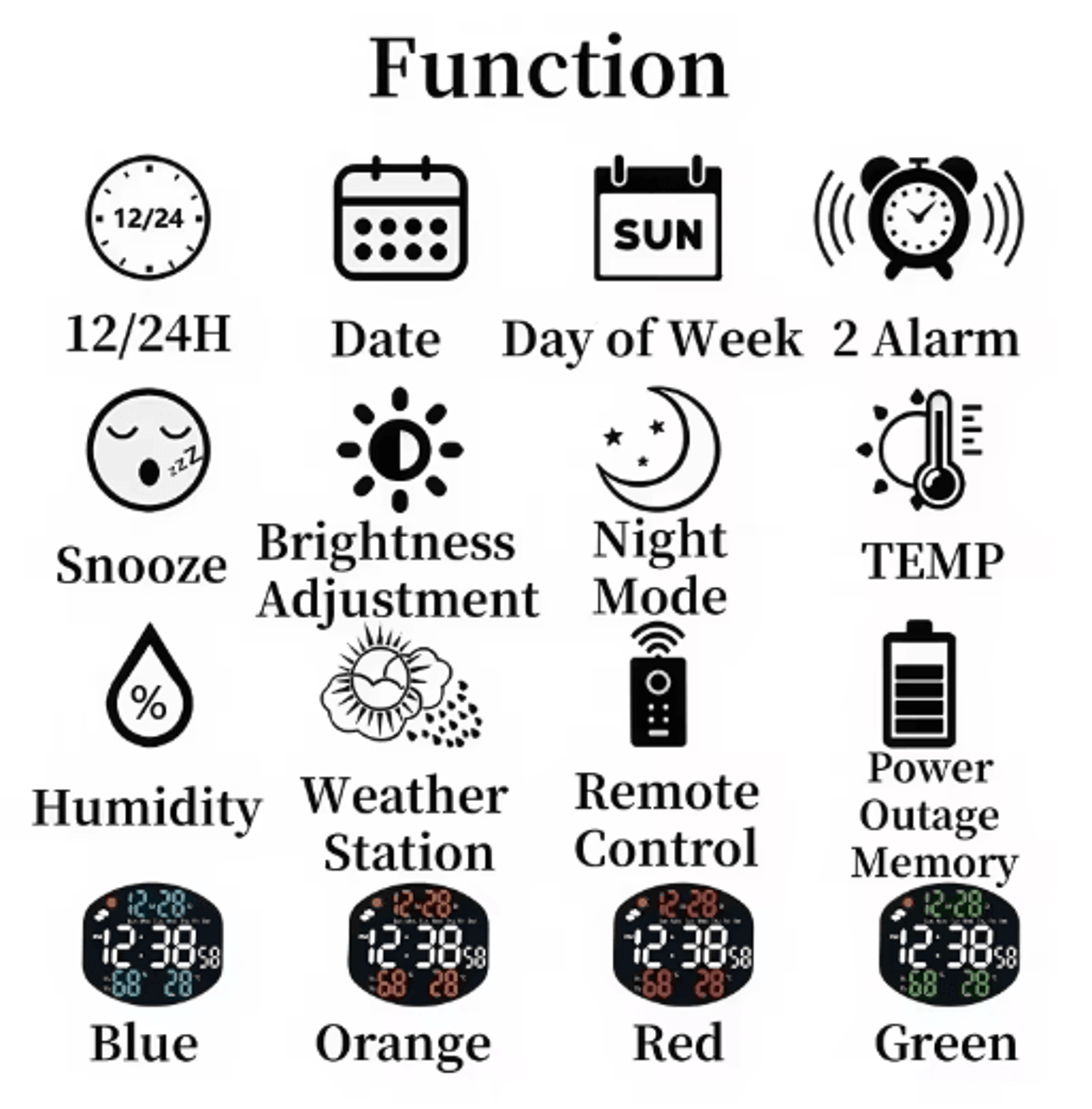 Large Digital Weather Station Clock  Temperature Humidity Date  Dual Alarm Display 5