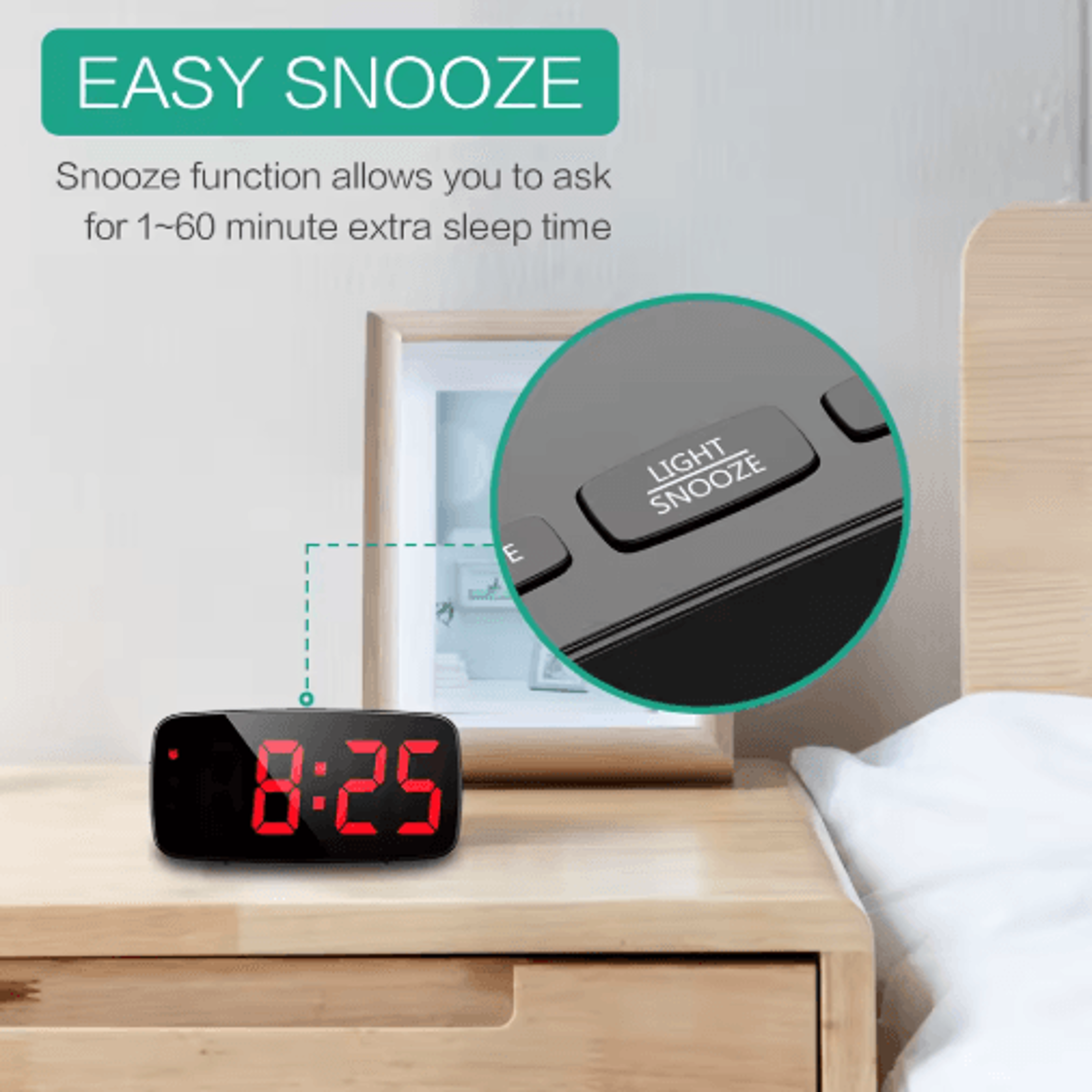 LED Digital Desktop Alarm Clock  Voice Control Snooze  Temperature Display 6