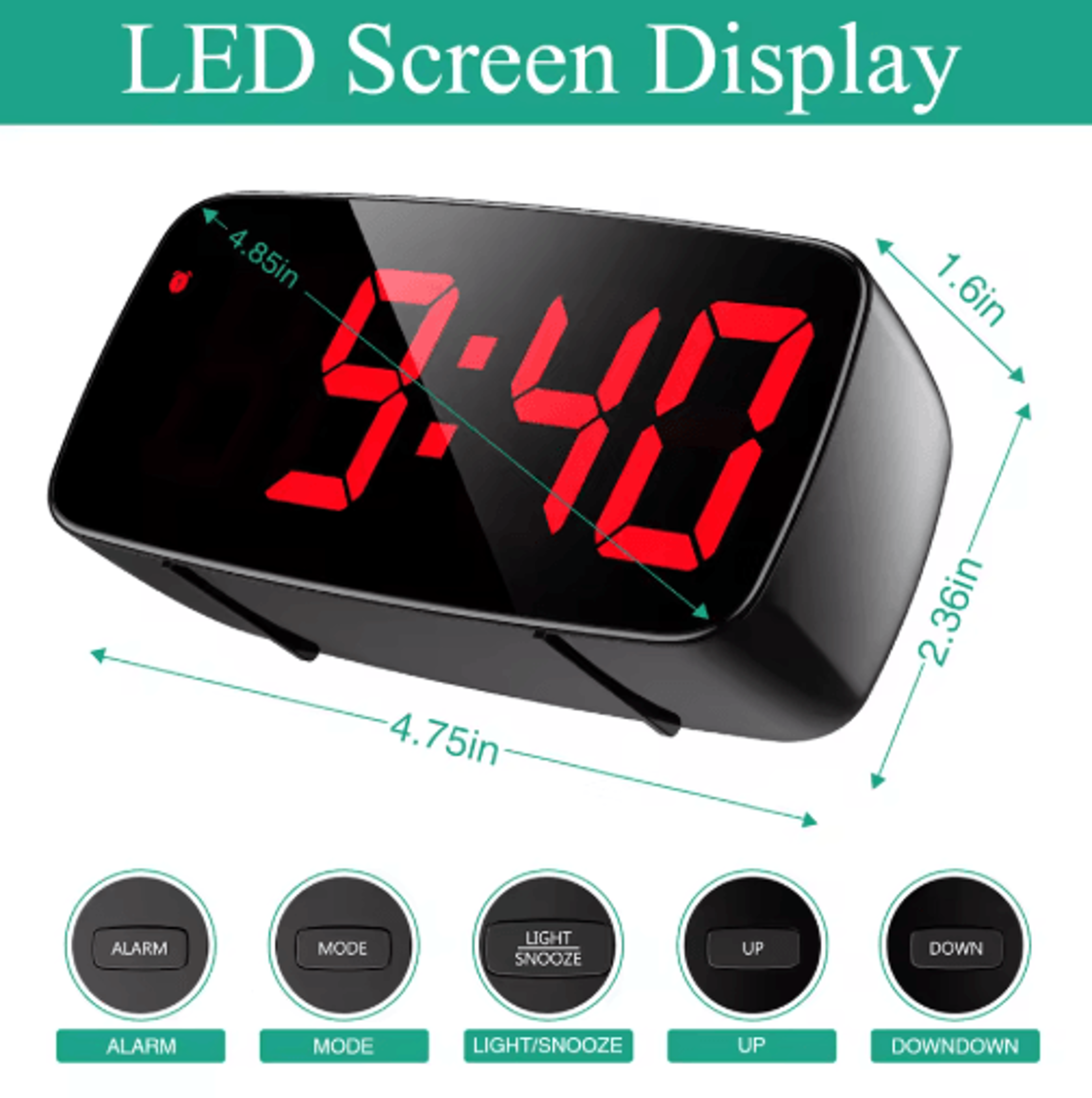 LED Digital Desktop Alarm Clock  Voice Control Snooze  Temperature Display 4